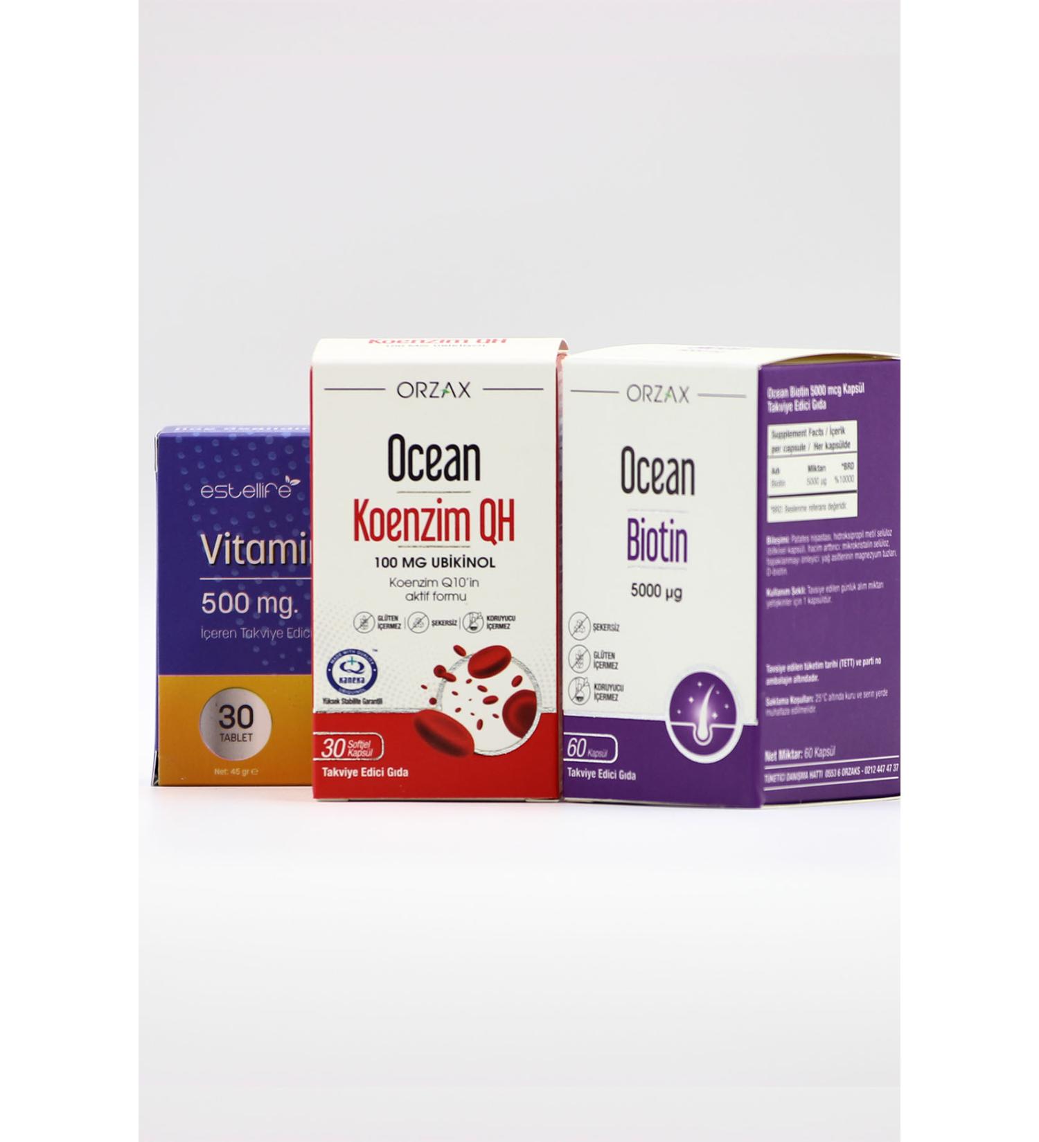 Ocean Coenzyme QH - Ocean Biotin 5000 g - Vitamin C 500 mg