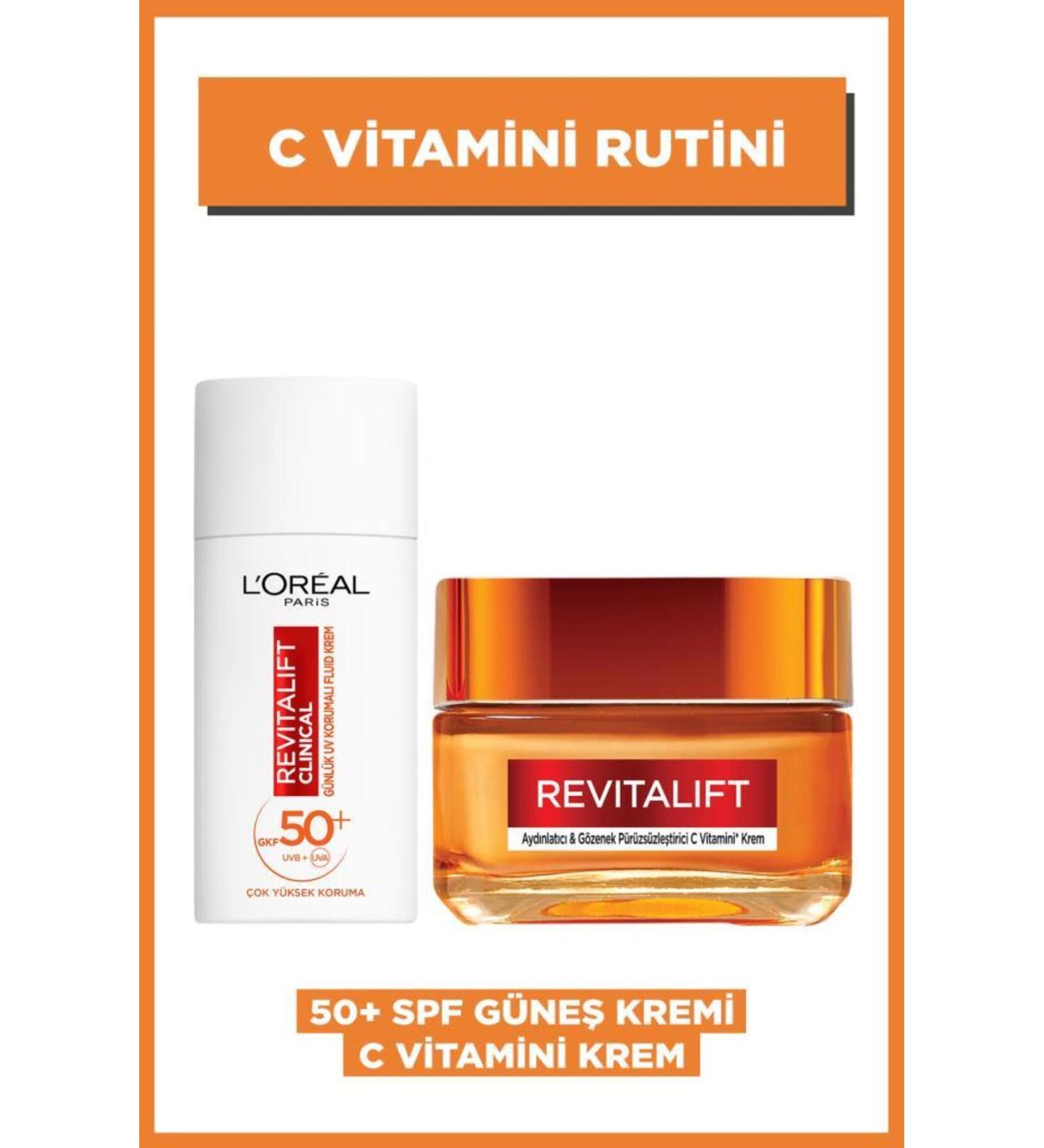 L'Oreal Paris Revitalift Clinical SPF 50+ Daily Face Sunscreen & Brightening Vitamin C Cream Set - Buy Online on GoSupps.com