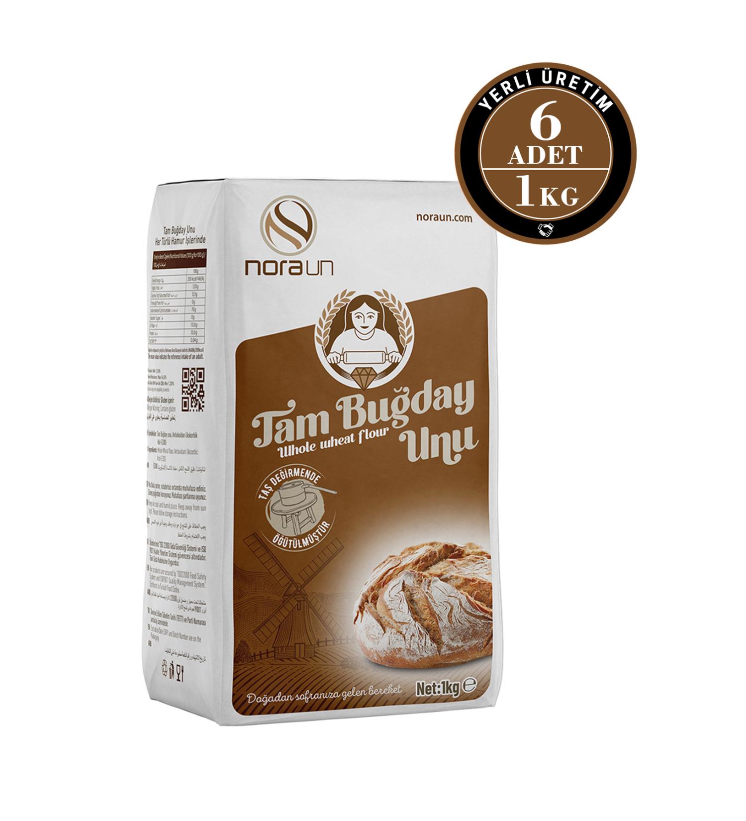 NORA FLOUR Stone Mill Whole Wheat Flour 1 Kg 6 Pieces (vegan)