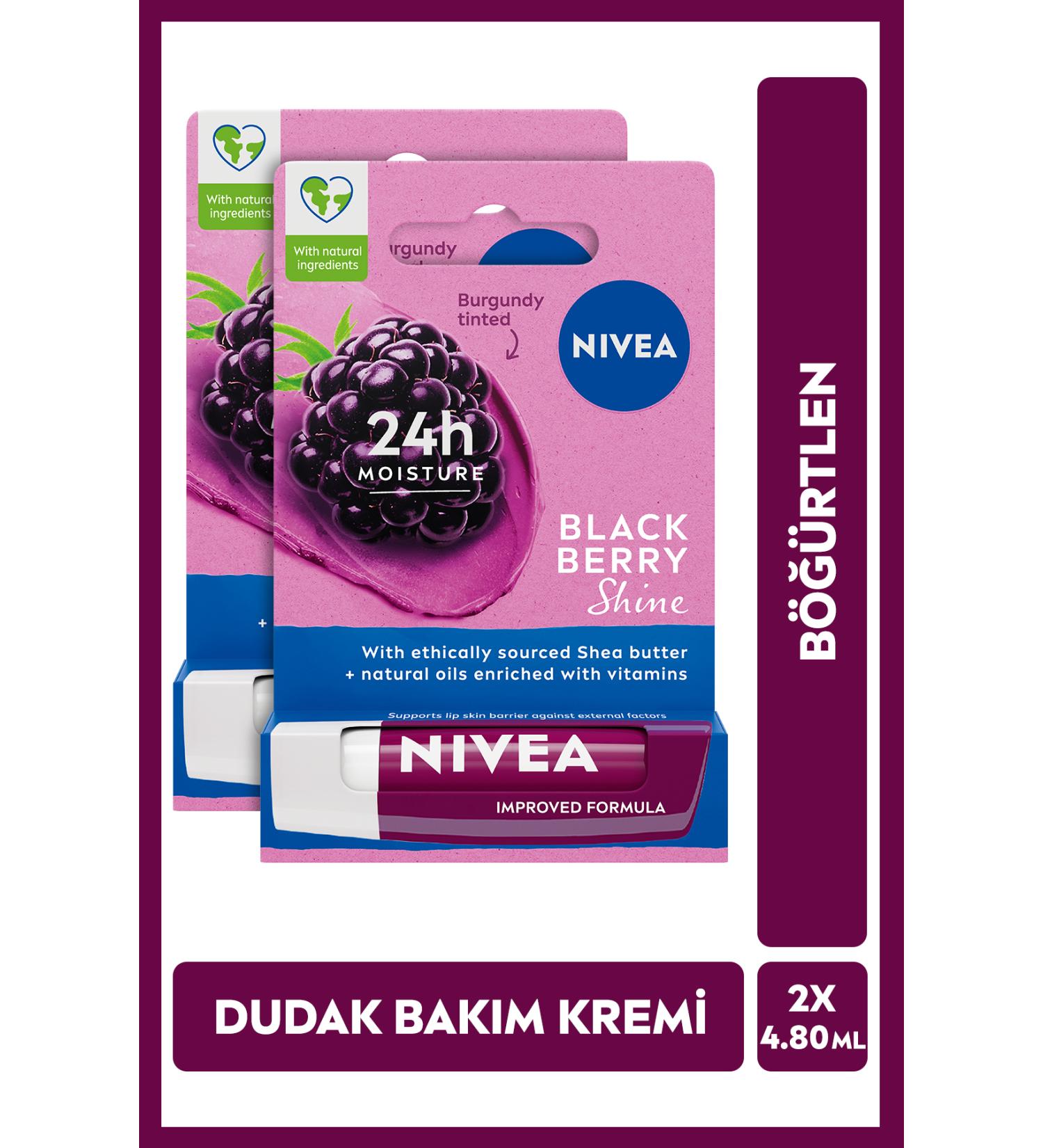 NIVEA Blackberry Lip Care Cream and Gloss 4.8gr Moisturizing Light Burgundy Shimmer X2 Pieces - Buy Online on GoSupps.com