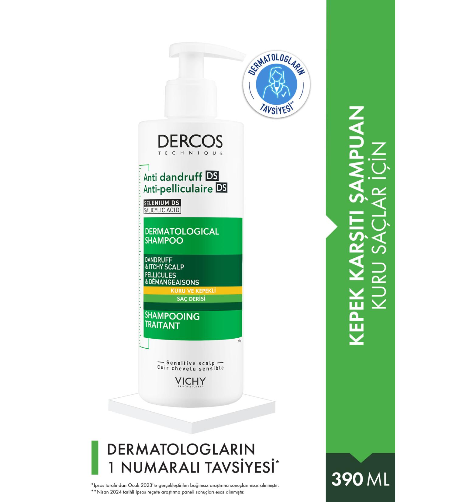 Vichy Dercos Dandruff Shampoo 390 ml - For Dry Hair