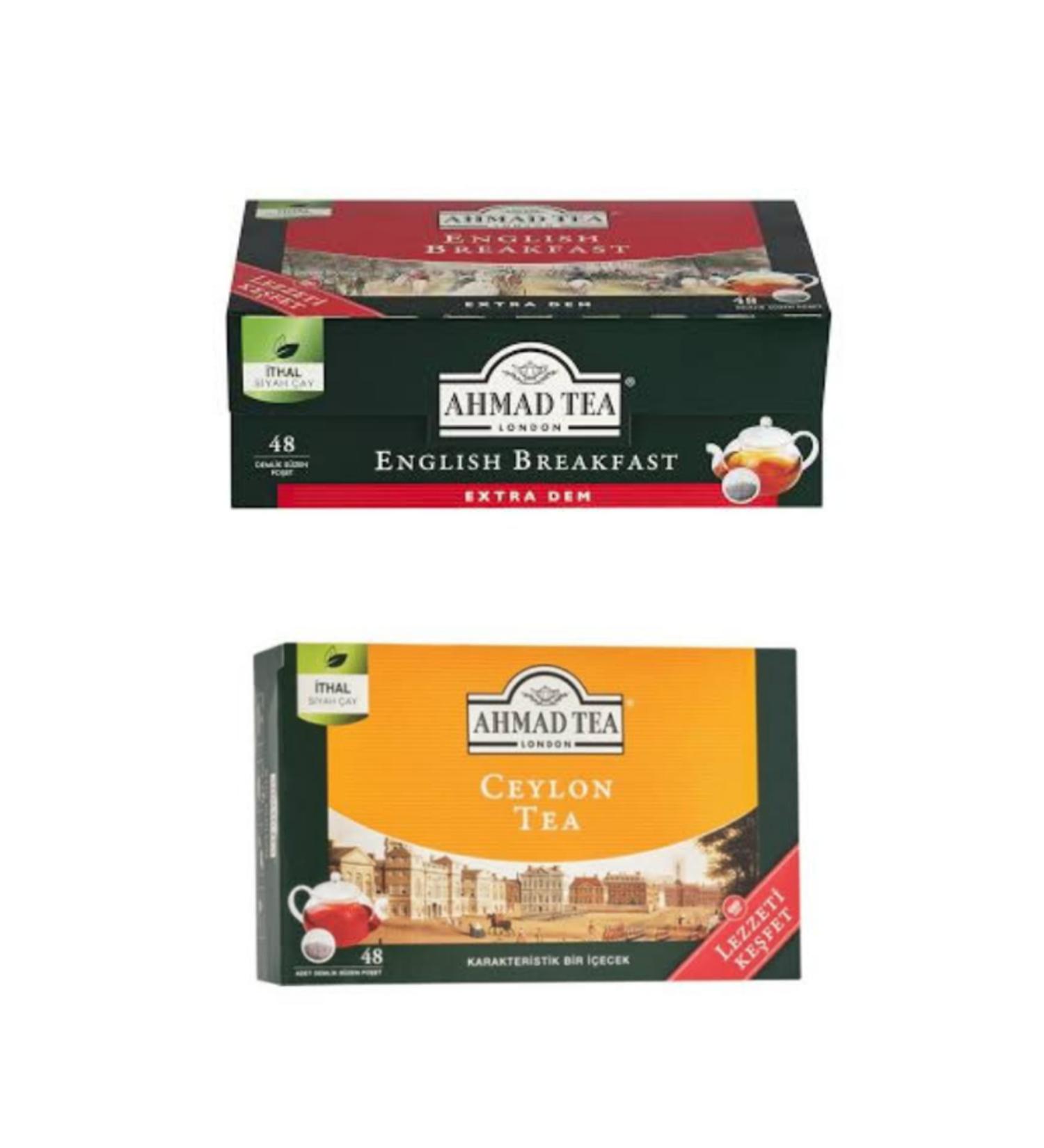 Ahmad Tea Gourmet Teapot Tea Bags - 48cl Ceylon Tea and 48cl English Breakfast (Pure Unscented Ceylon Tea) - Buy Online on GoSupps.com