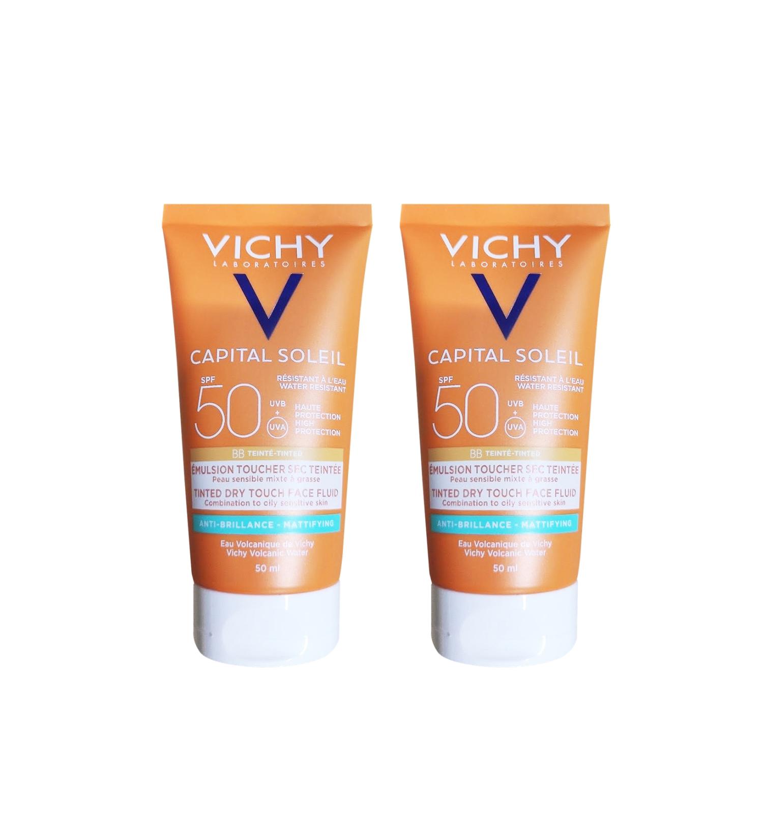 Vichy Capital Soleil Tinted Dry Touch Fluid Spf 50 Anti-Glare Tinted Sunscreen 50 ml 2 Pieces