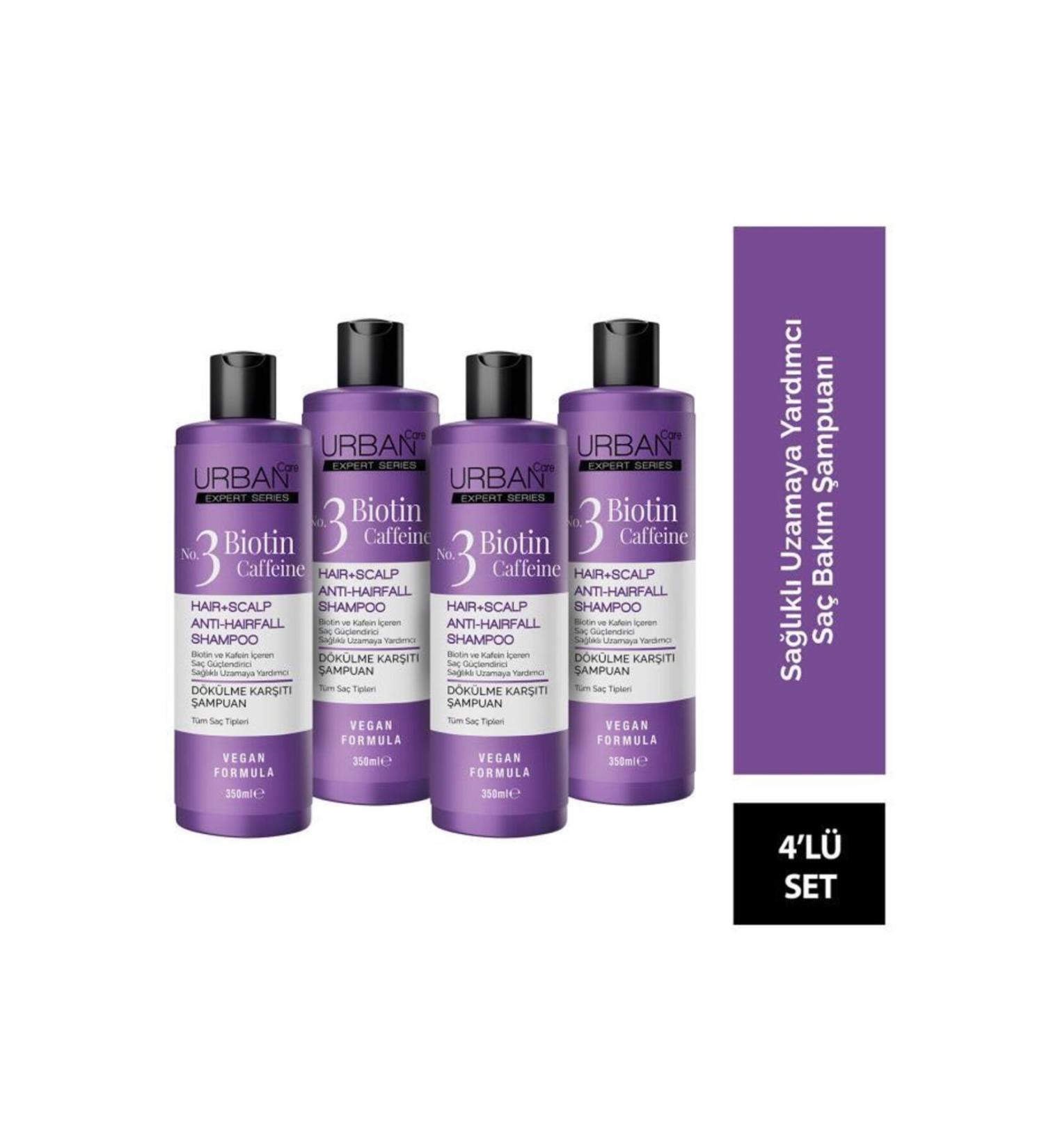 Urban Care Expert Biotin And Caffeine Anti-Hair Loss Shampoo 350 ml X 4 - Helps Fast Growth - Vegan - Buy Online on GoSupps.com