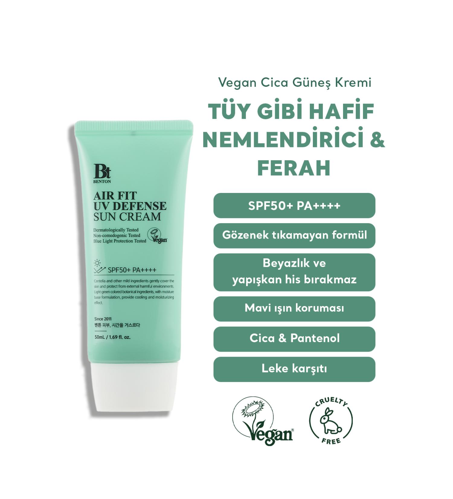 Benton Air Fit UV Defense Sun Cream SPF50+ PA++++ 50ml - Vegan Cica Sun Cream - Buy Online on GoSupps.com