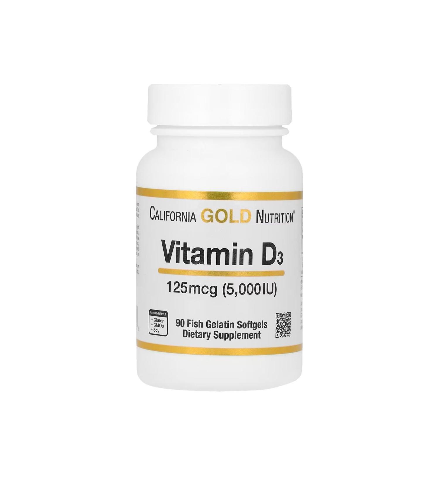 California Gold Nutrition Vitamin D3 125 Mcg (5 000 IU) 90 Fish Gelatin Softgels