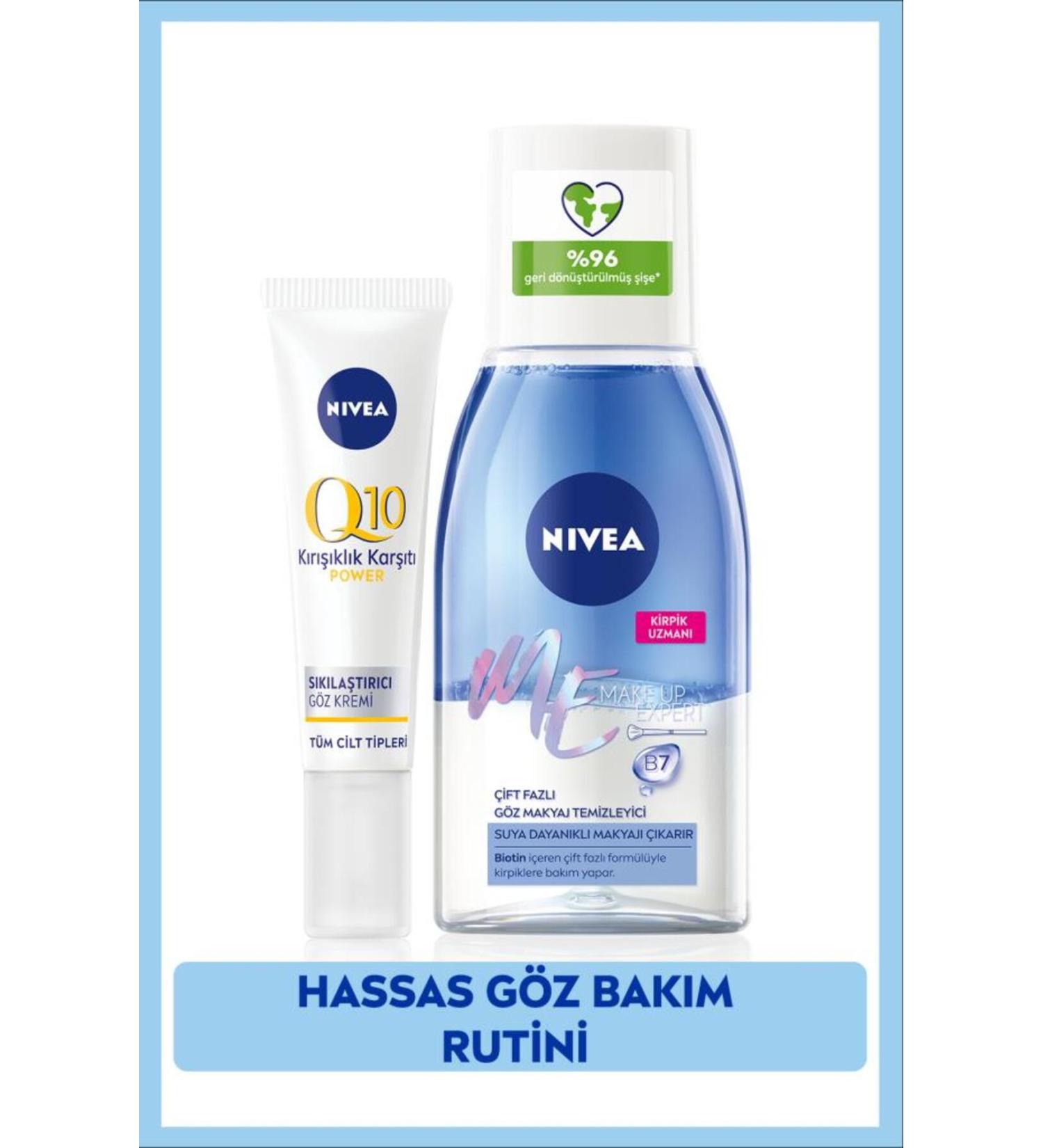 NIVEA Double Action Eye Make-Up Remover 125ml and Q10 Anti-Wrinkle Eye Care Cream 15ml