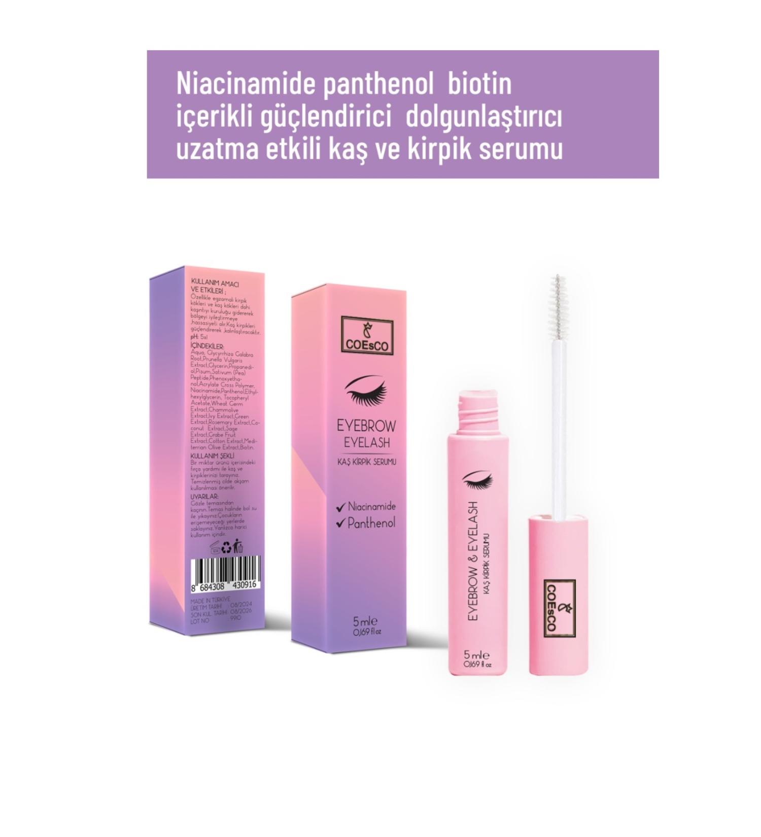 COEsCO Eyelash Extension Nourishing Strengthening Eyebrow and Eyelash Serum Containing Biotin Niacinamide Panthenol 5ml