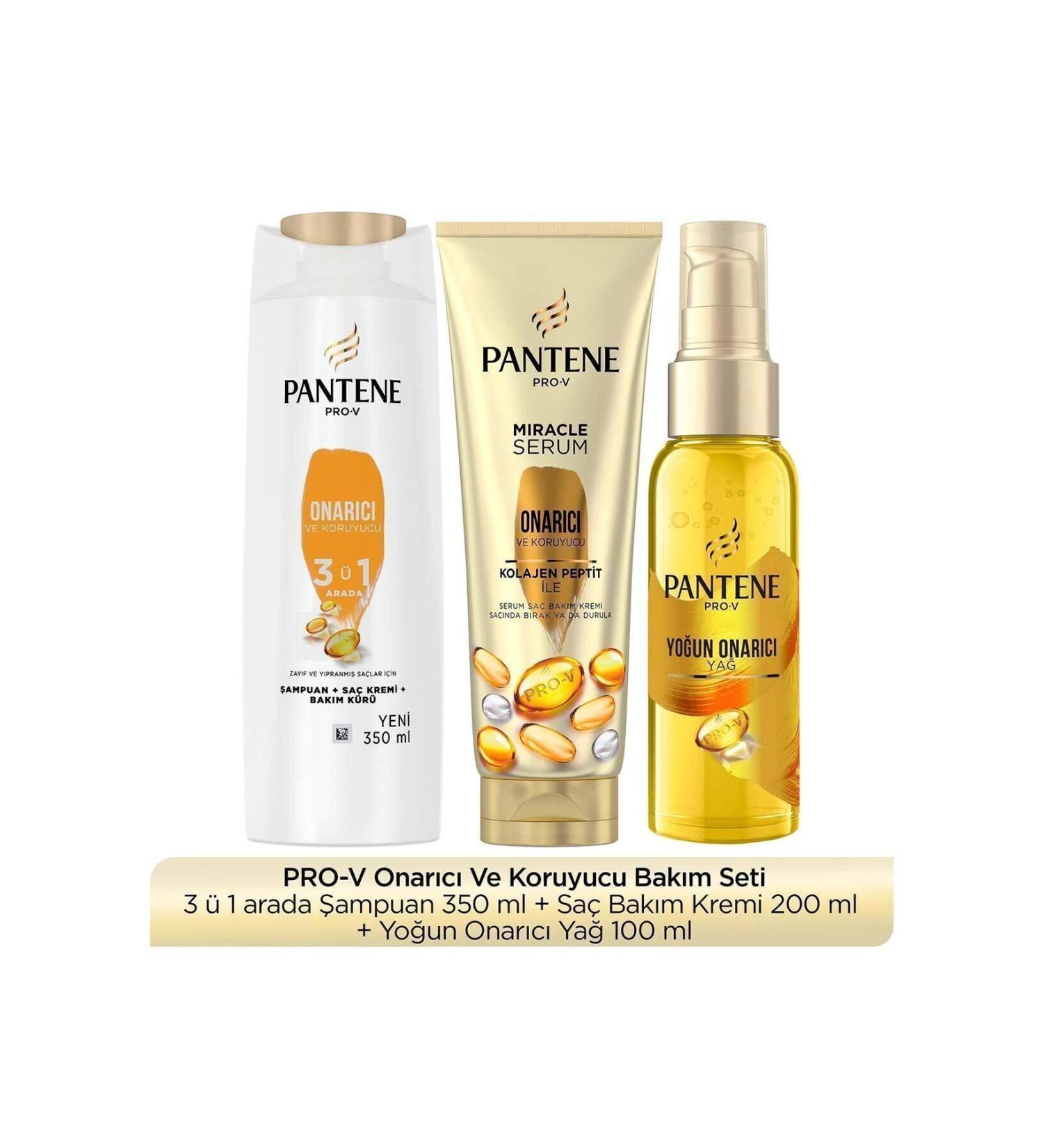 Pantene Repair and Protective Shampoo 350 ml + Intensive Oil 100 ml + Hair Care Cream 200 ml - Buy Online on GoSupps.com