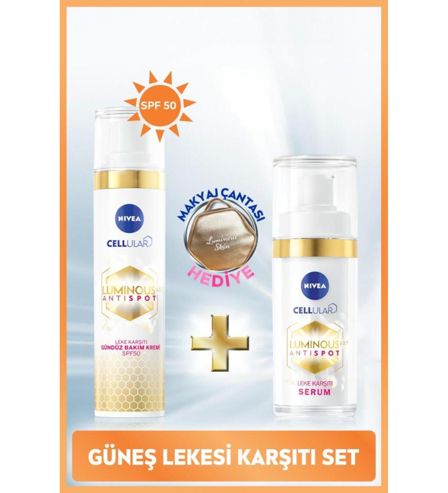 NIVEA Luminous630 Anti-Spot Day Face Cream 40ml and Luminous630 Anti-Spot Serum 30ml with Gift Bag - Buy Online on GoSupps.com