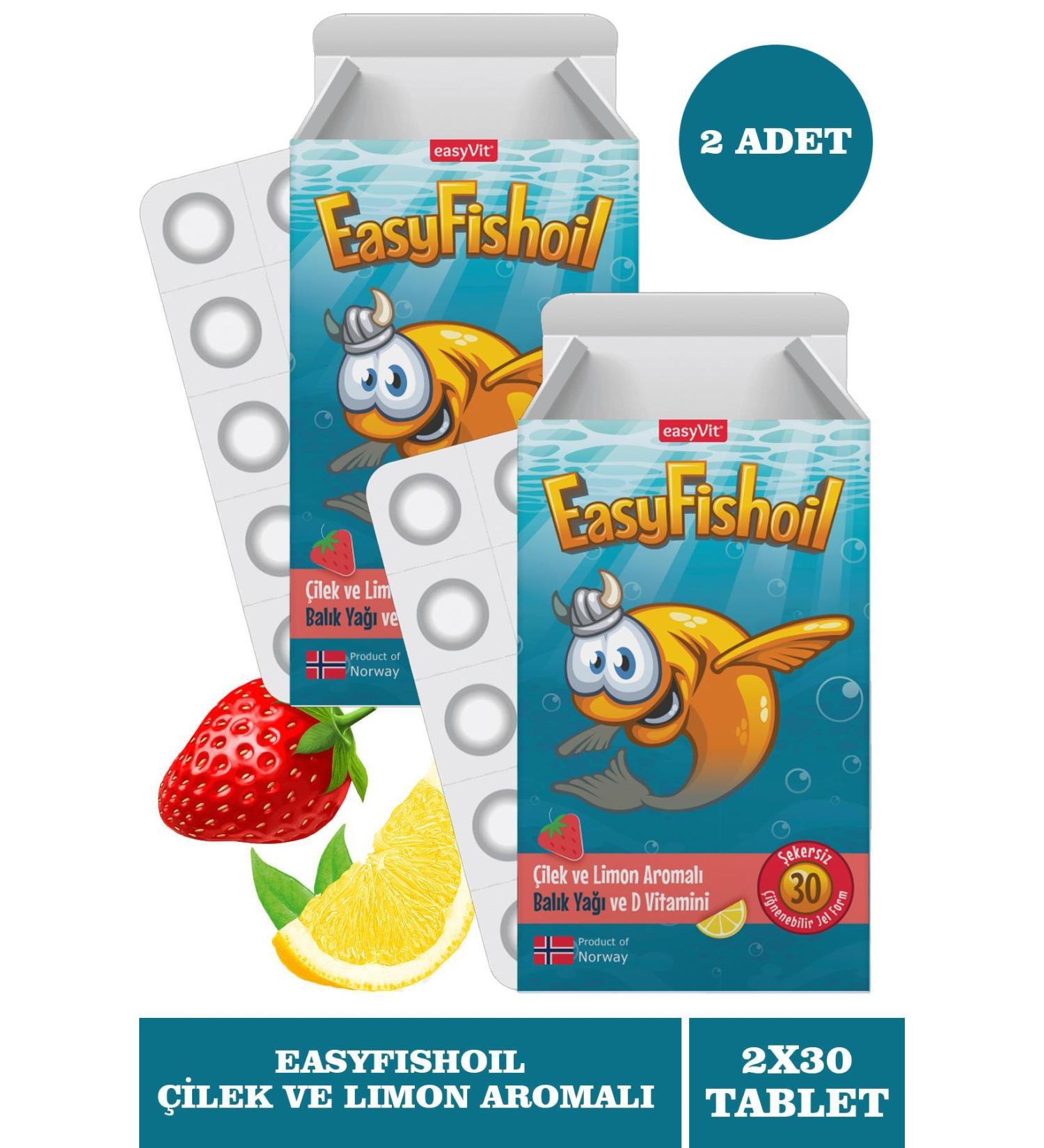 EASYVIT EasyFishoil Kids Strawberry and Lemon Flavored 30 Chewable Tablets 2 Pieces