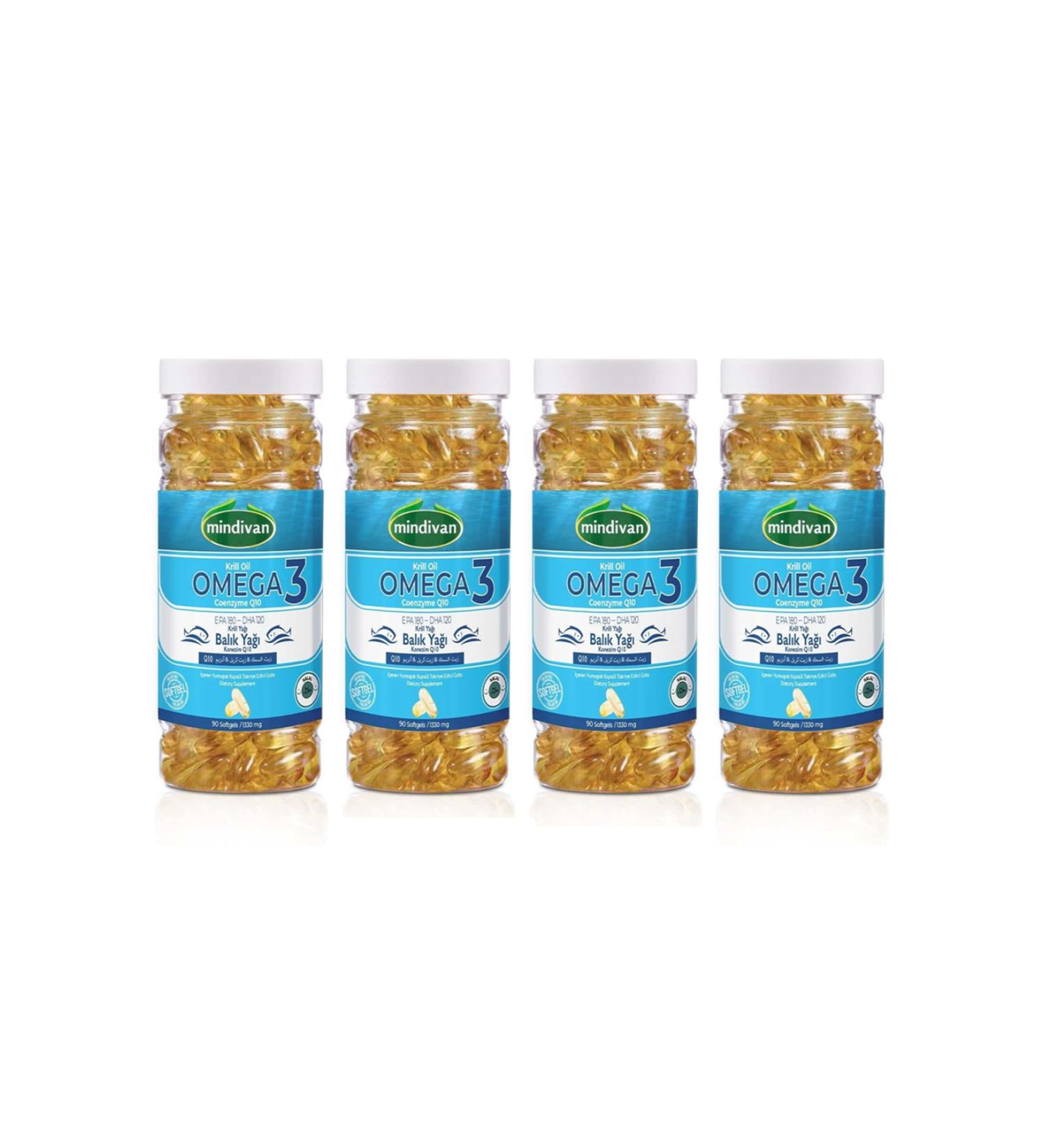 Mindivan Krill Oil Omega 3 Coenzyme Q10 1330 Mg 90 Softgels x4 Pieces