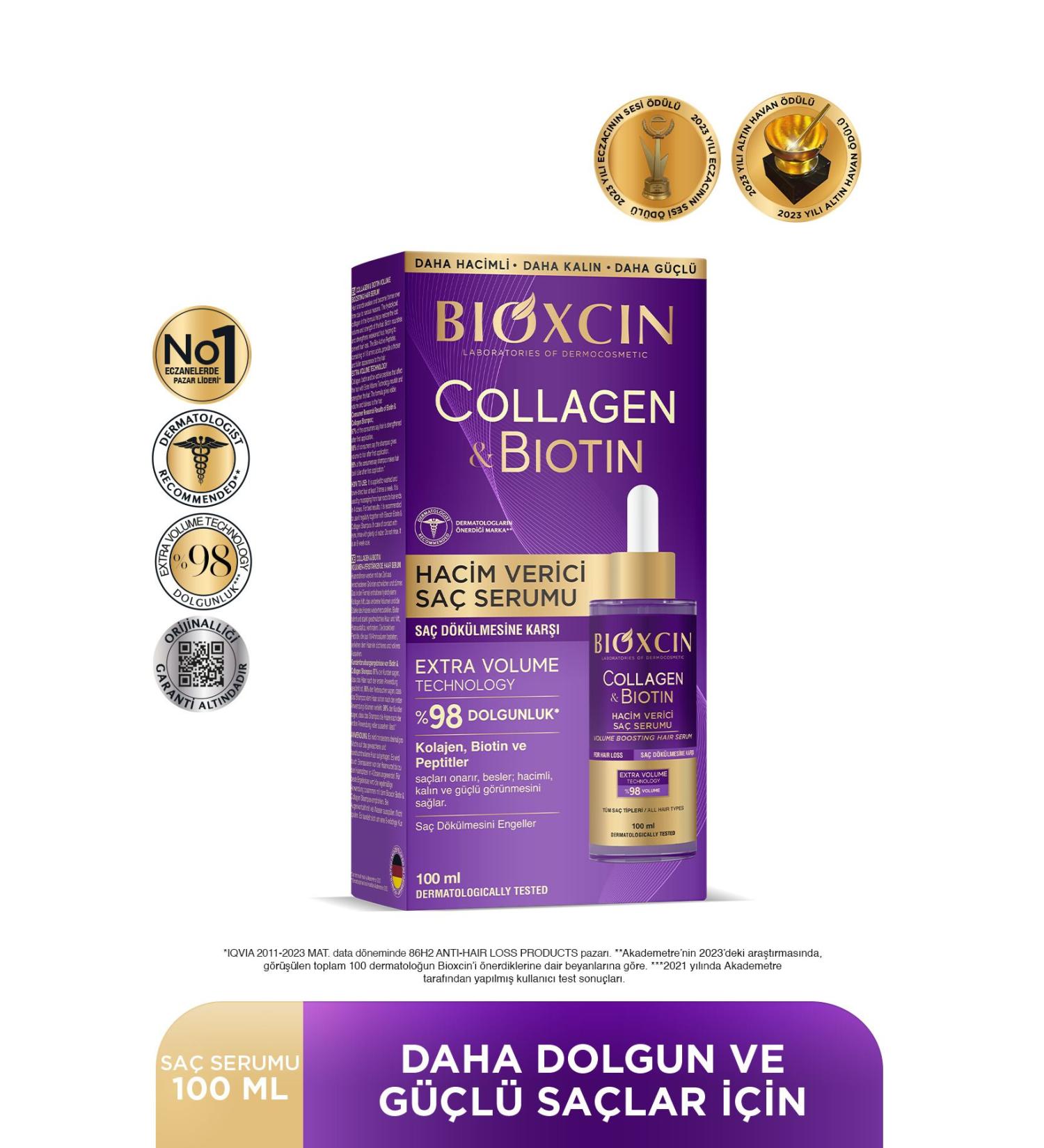 Bioxcin Collagen & Biotin Extra Volume Serum 100 Ml - Collagen Biotin Thin Sparse Hair - Buy Online on GoSupps.com