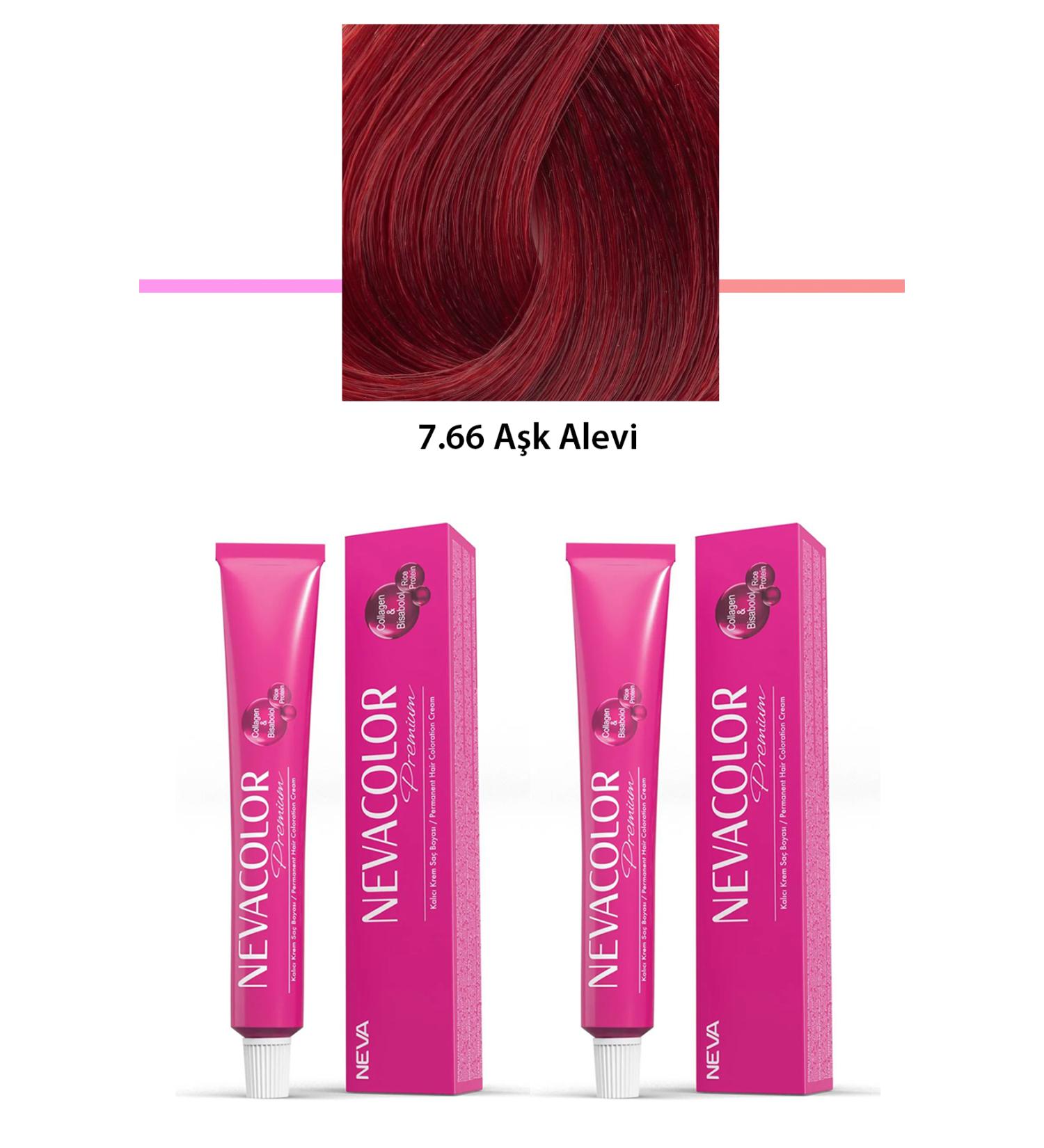 Set of 2 Premium 7.66 Love Flame - Permanent Cream Hair Dye 2 X 50 g Tube