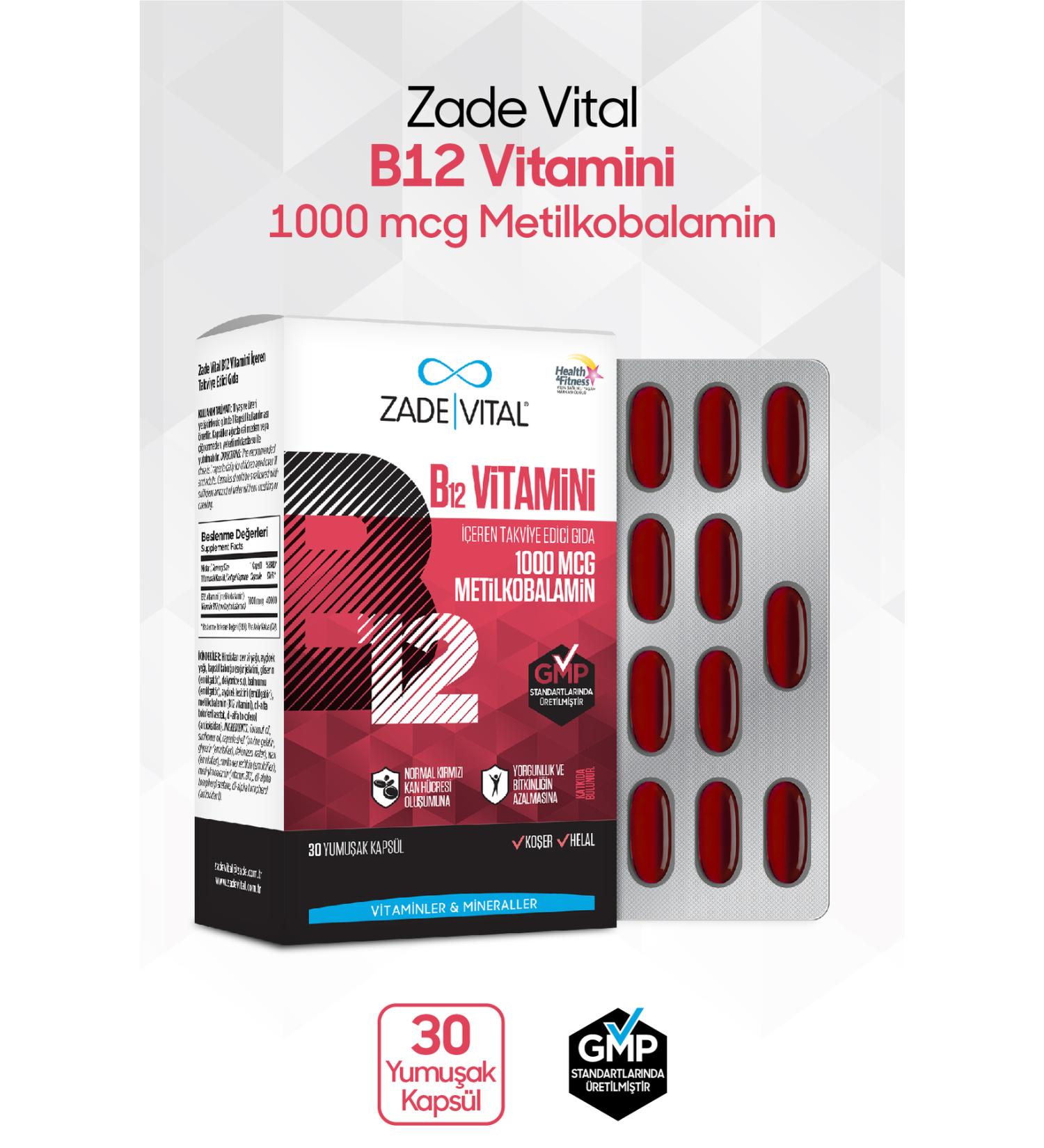 Zade Vital Vitamin B12 30 Capsules Blister - Buy Online on GoSupps.com