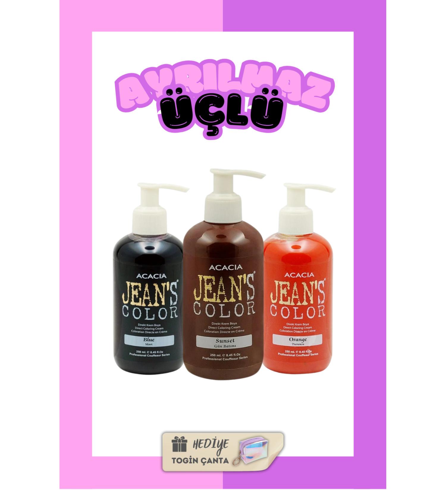 Acacia Jeans Color Inseparable Triple Paint Set - Sunset Blue Orange Gift Togin Bag