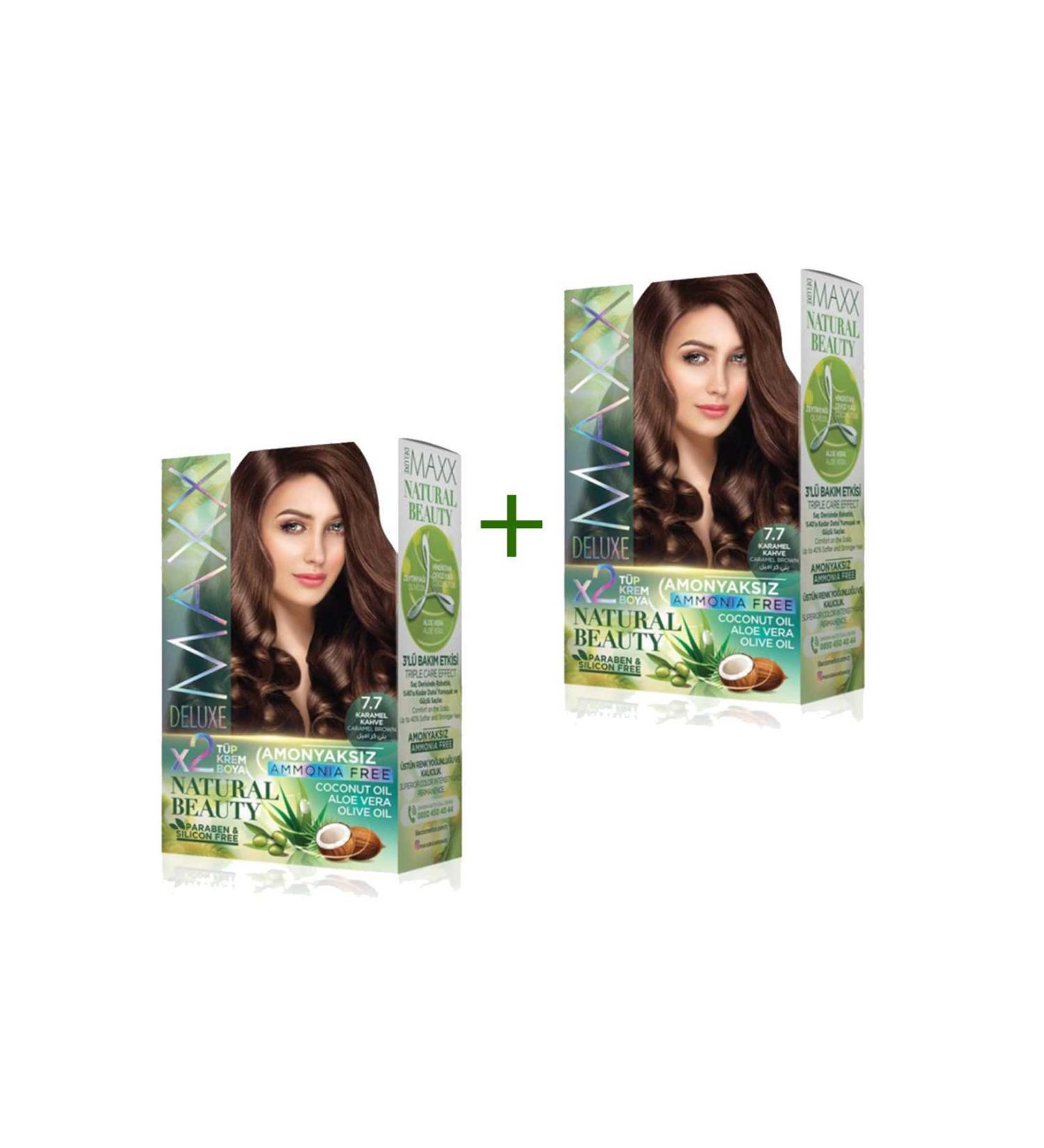 DELIORMAN 2 Pack Natural Beauty Ammonia-Free Hair Dye 7.7 Caramel Brown