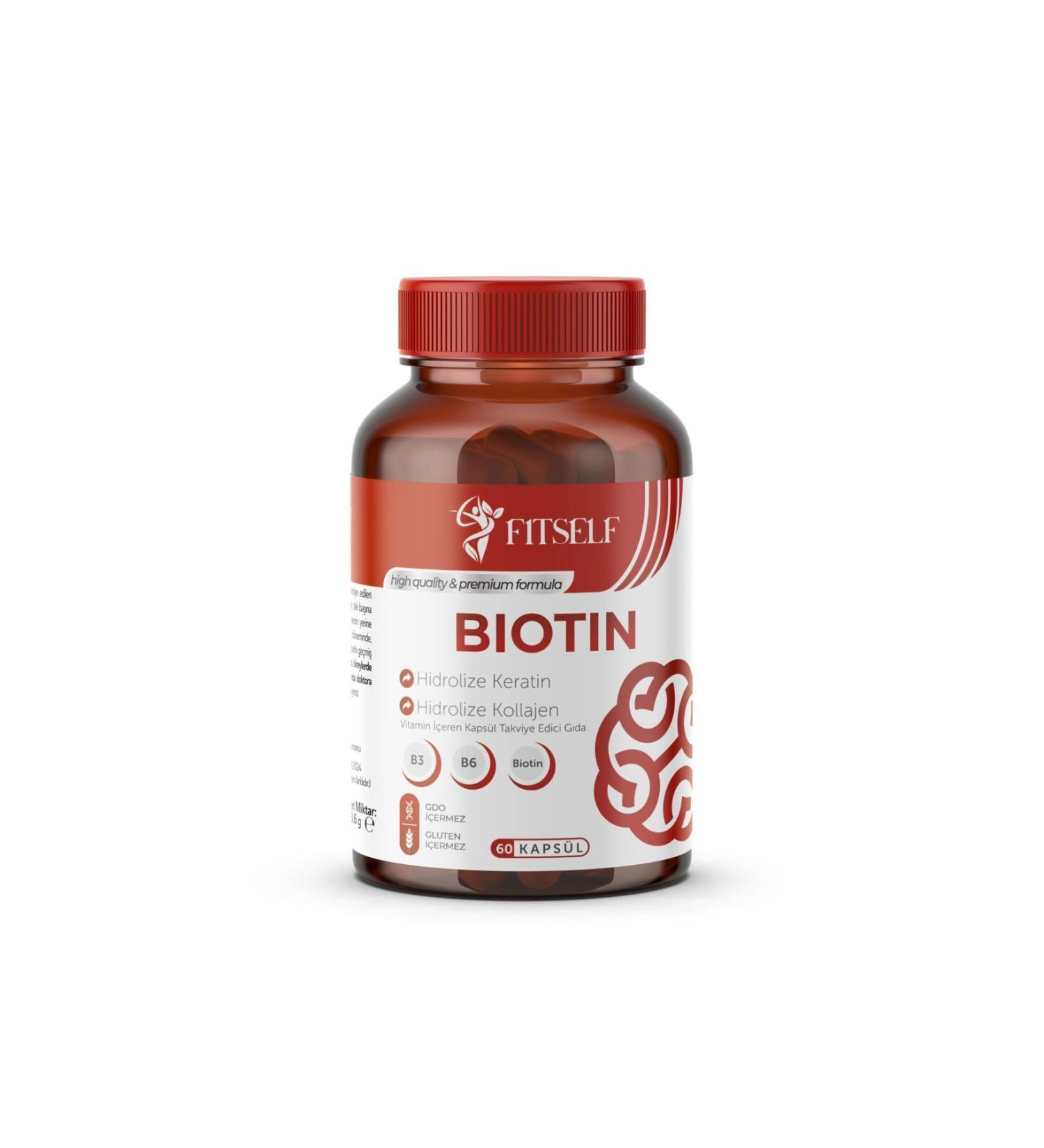 Fitself BIOTIN (60 capsules of supplementary food containing Hydrolyzed Keratin-Hydrolyzed Collagen) - Buy Online on GoSupps.com