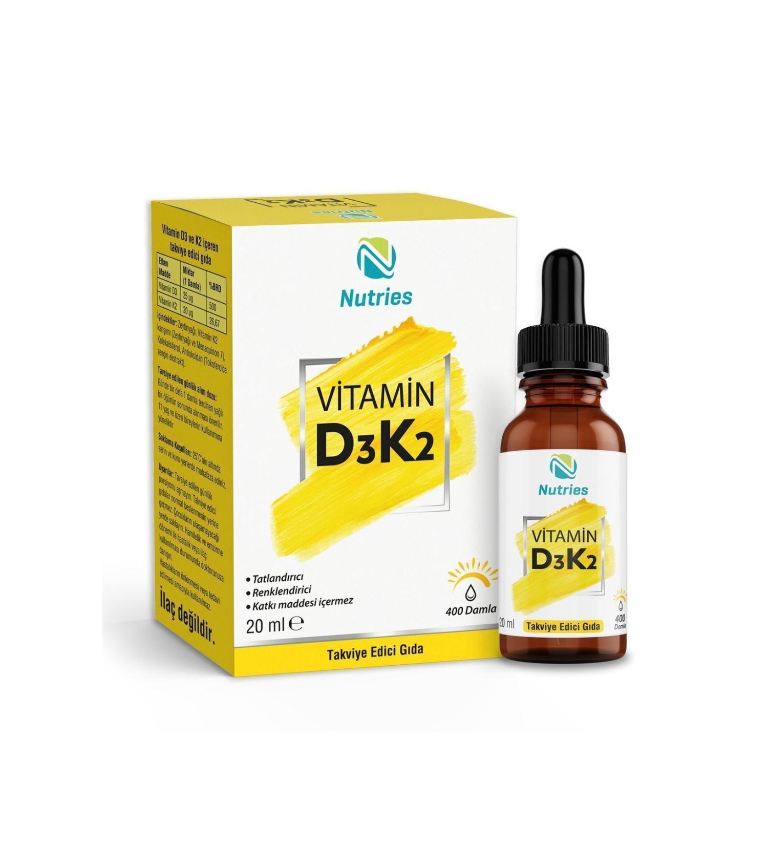 Nutries D3k2 Drops 20 Ml 1000 Iu - Buy Online on GoSupps.com