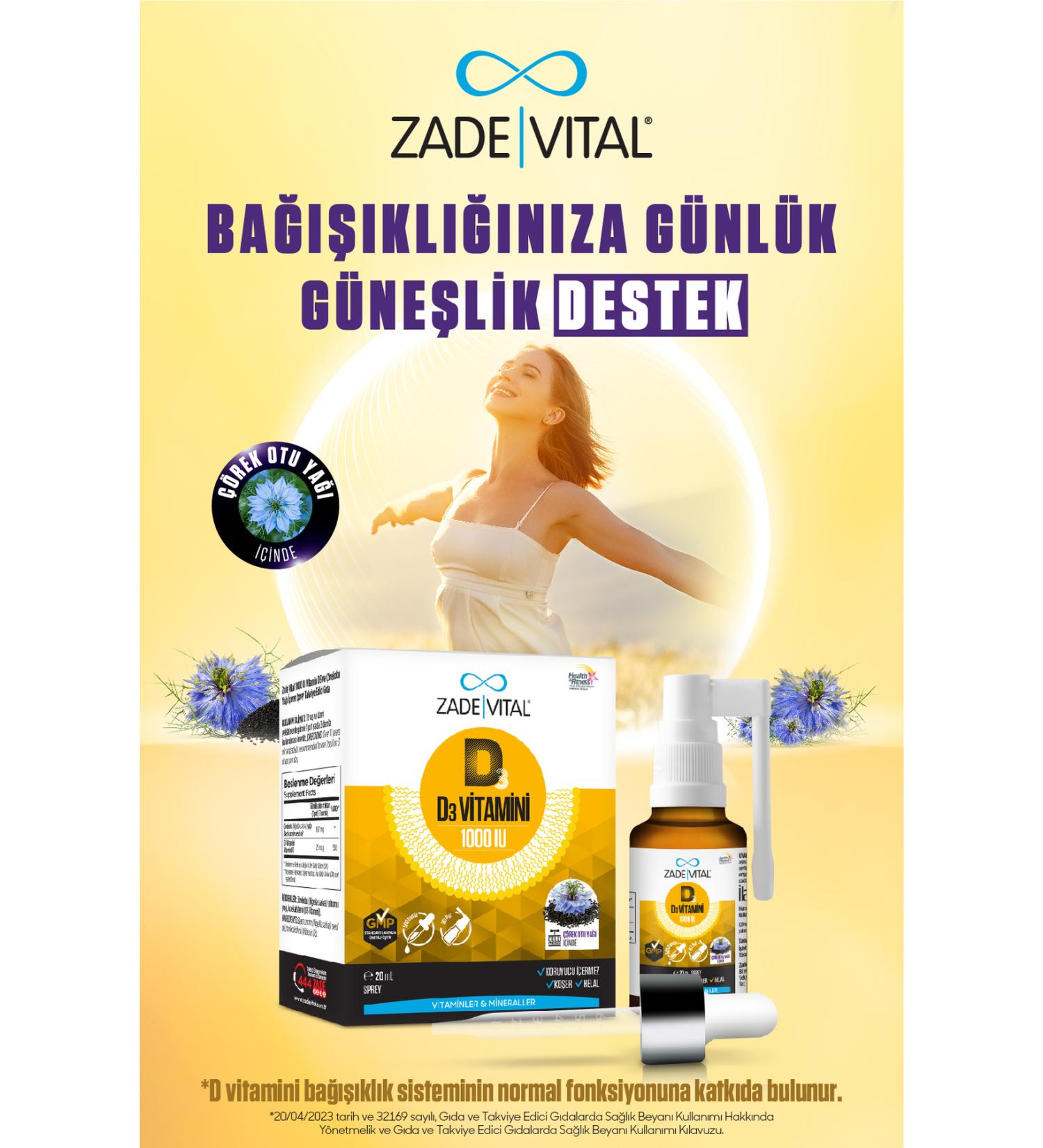 Zade Vital 1000 Iu Spray Containing Vitamin D3 and Black Cumin Oil - Buy Online on GoSupps.com