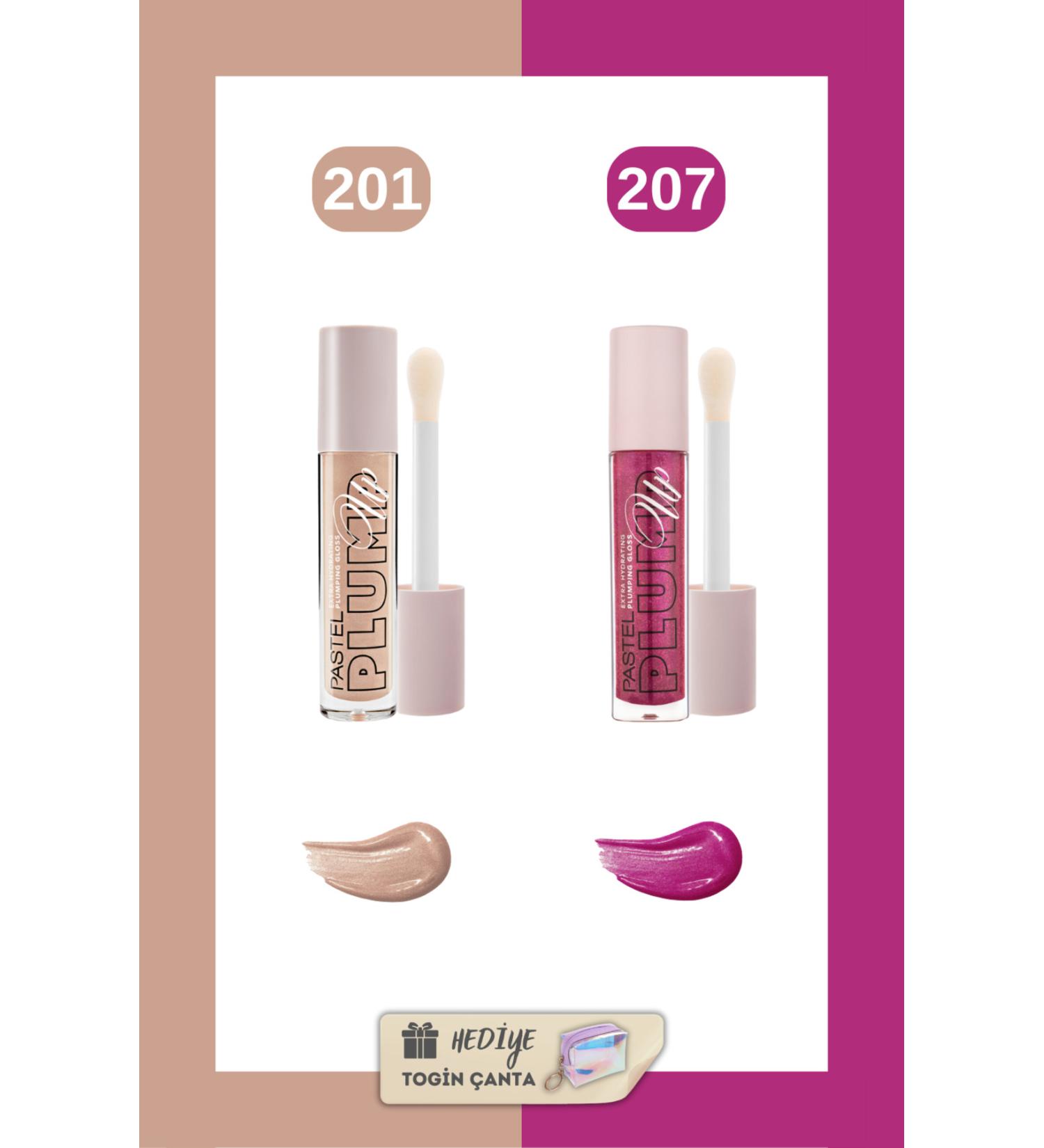 Pastel Plumping Lip Gloss Set - Plump Up 201 + 207 + Togin Bag