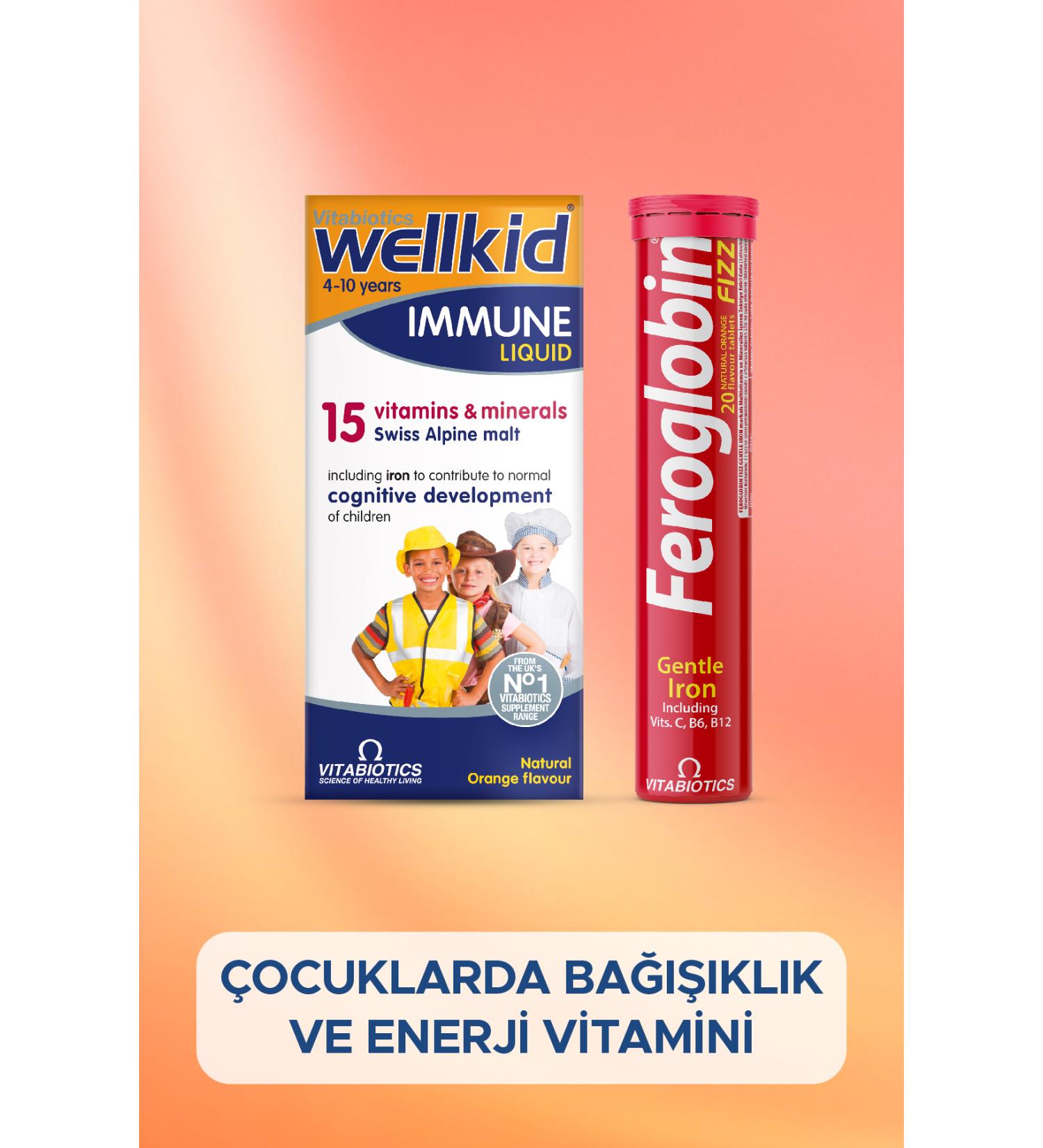 Vitabiotics Immune Liquid Feroglobin Fizz Children's Vitamin Iron Vitamin Supplement