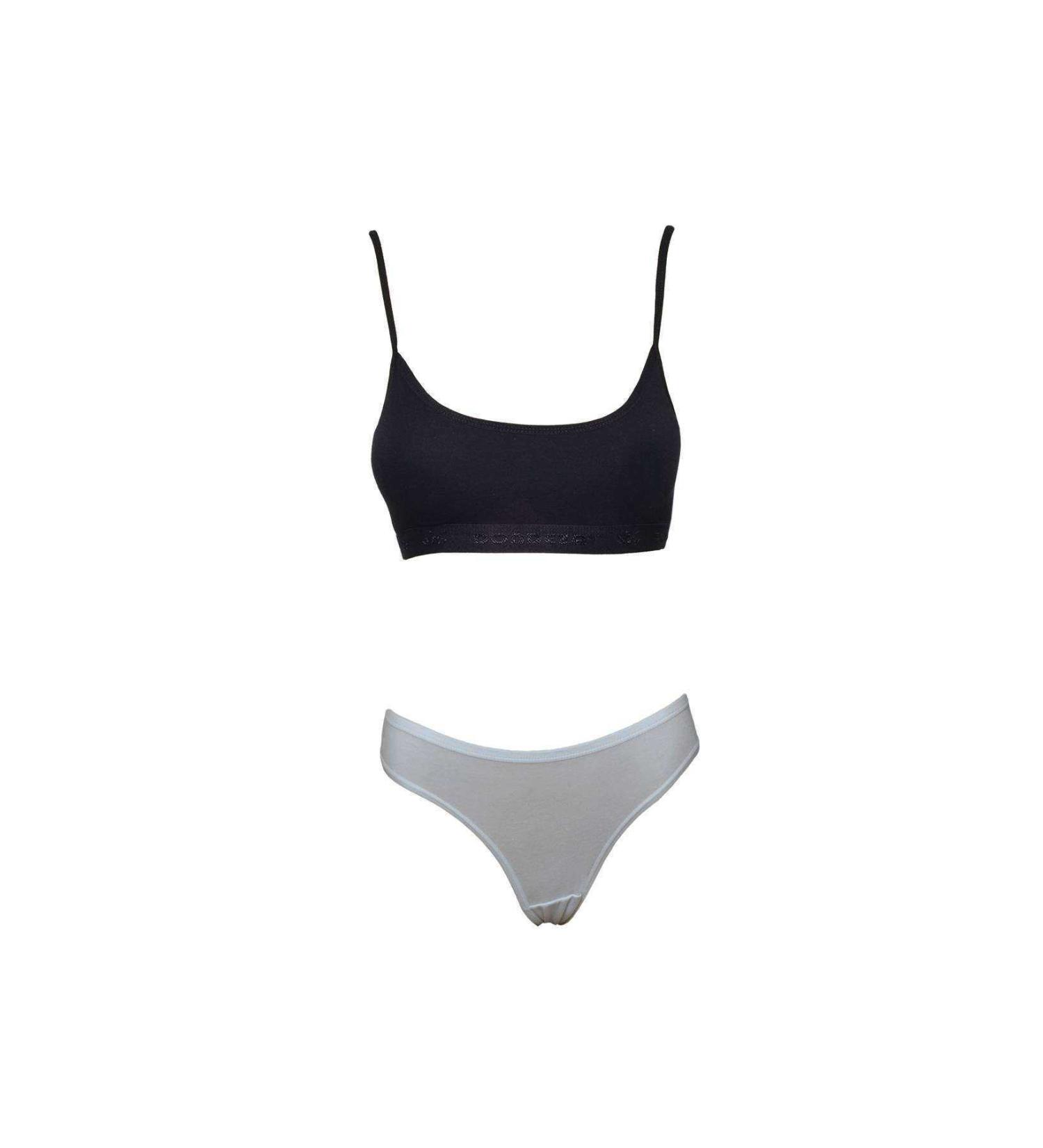 Skygo Padded Rope Suspender Half Undershirt Bustier Panty Set Black White