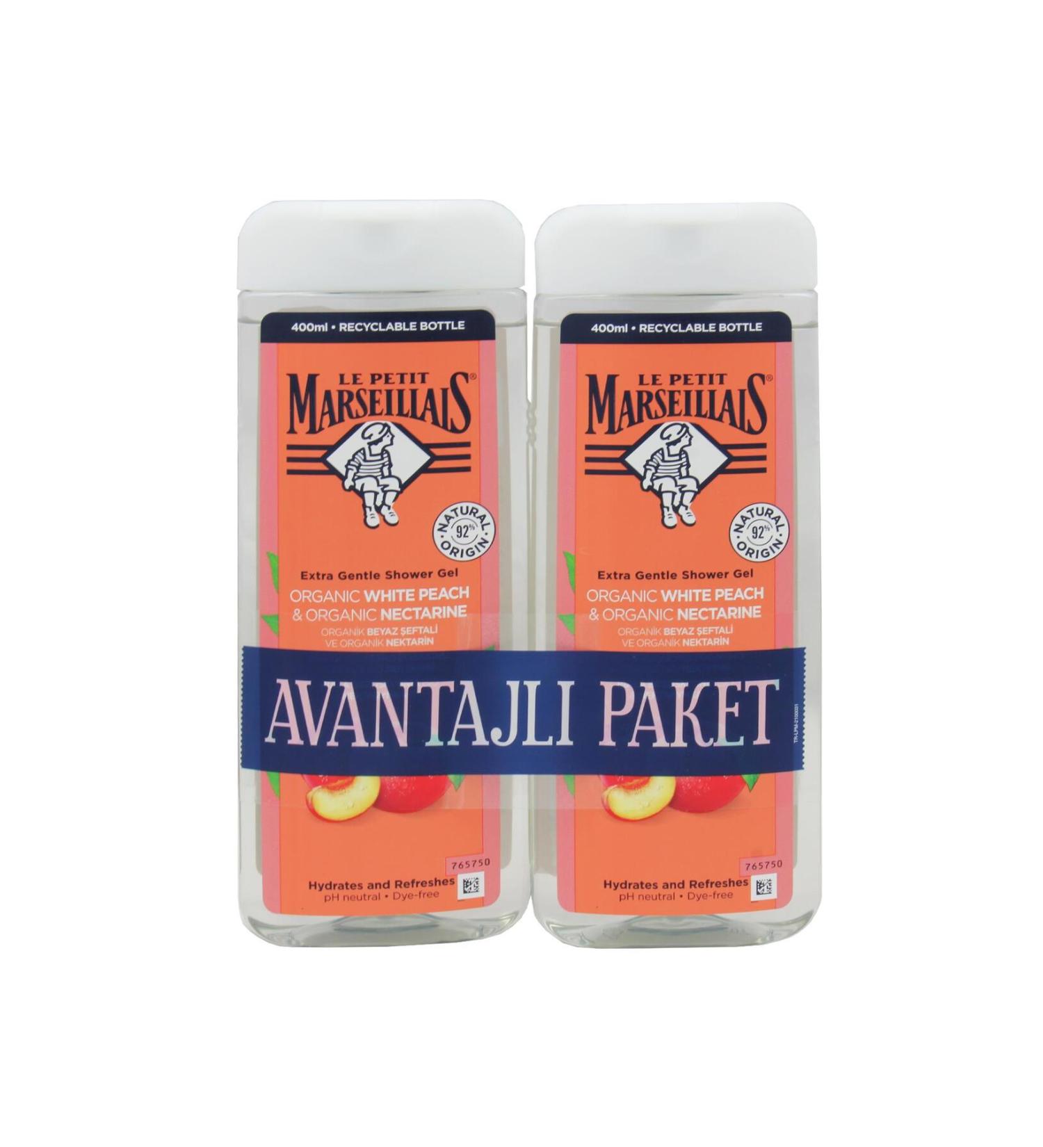 Le Petit Marseillais White Peach And Nectarine Organic Shower Gel 2 X 400 ml