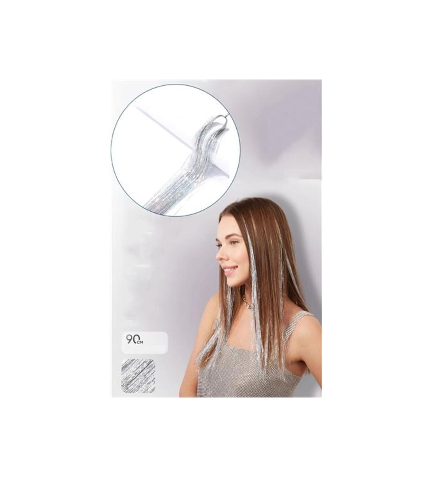 E Nil Hair Simi Silver Glitter Hologram 90 cm Hair Tinsel - NIL9560-2468