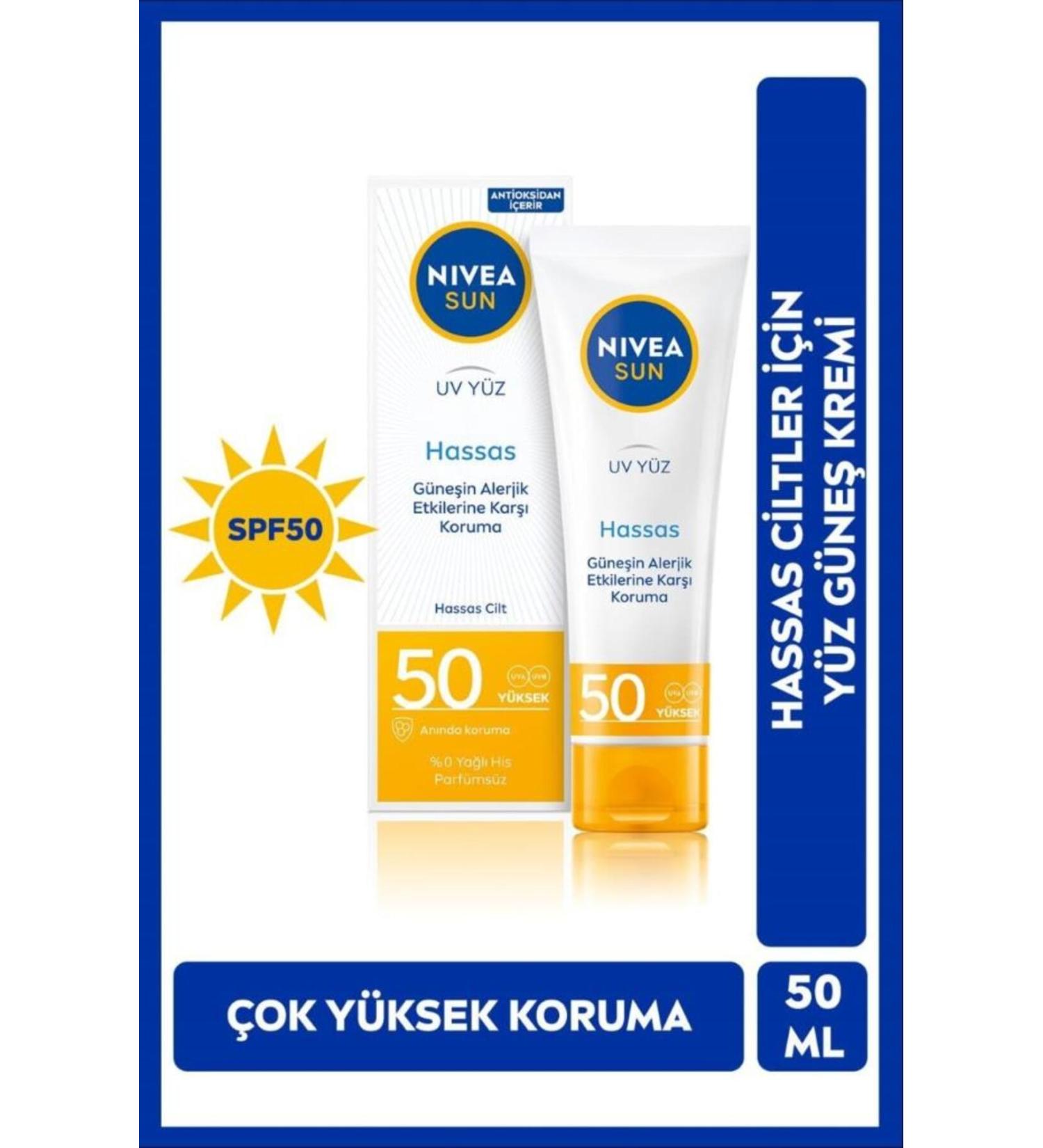NIVEA SUN Sensitive Face Sun Cream 50ml Sensitive and Allergic Skin SPF50 High Protection UVA UVB Protection - Buy Online on GoSupps.com