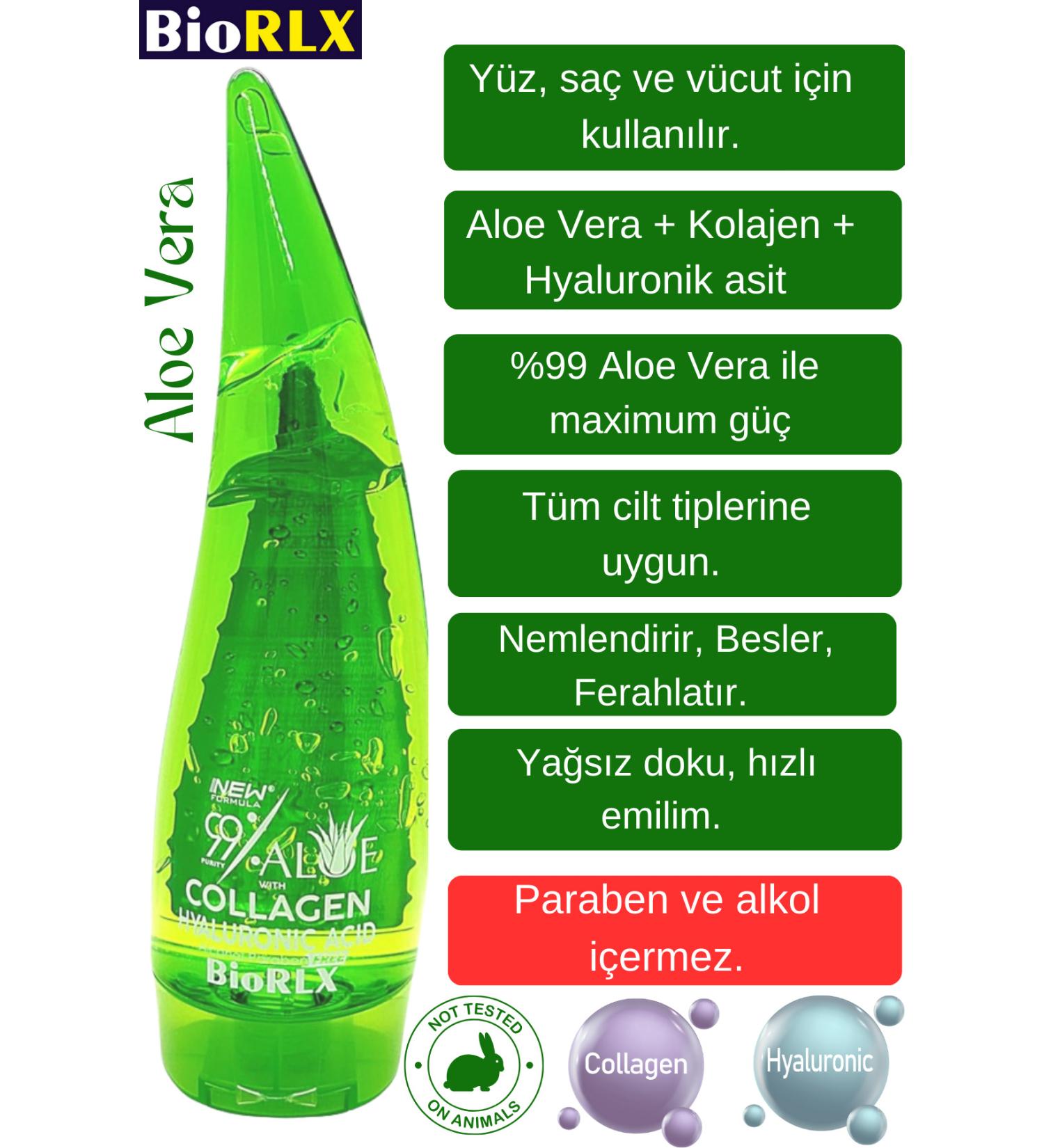 BioRLX Aloe Vera + Collagen + Hyaluronic Acid Gel 250 ml - Buy Online on GoSupps.com