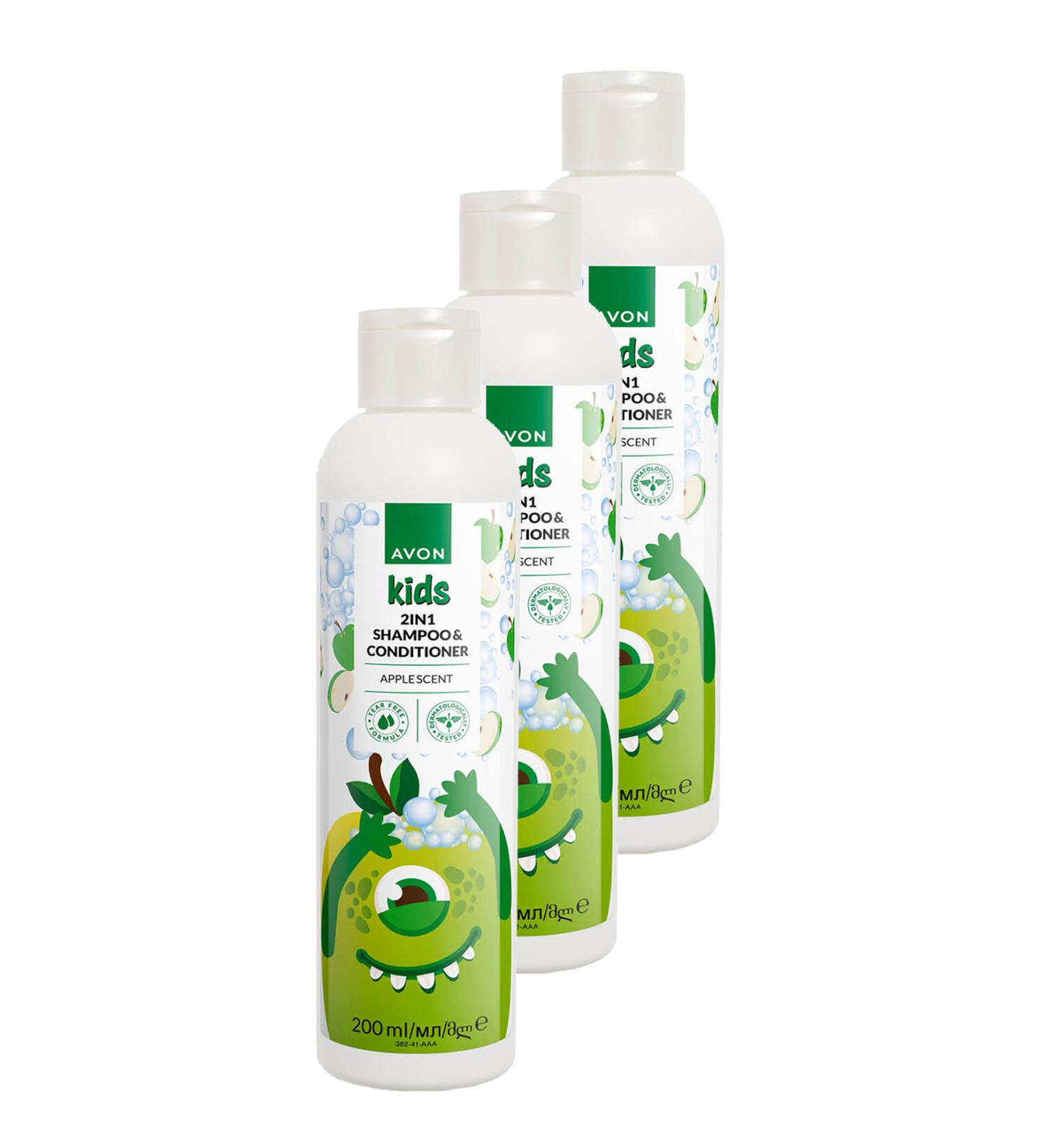 Avon Kids 2 in 1 Apple Scented Shampoo and Conditioner for Children 200 Ml. Triple Set