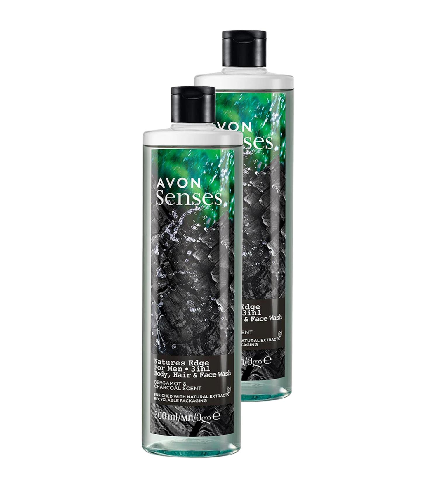 Avon Senses Natures Edge Men's Hair Body and Face Wash 500 Ml. Duo Set - Buy Online on GoSupps.com