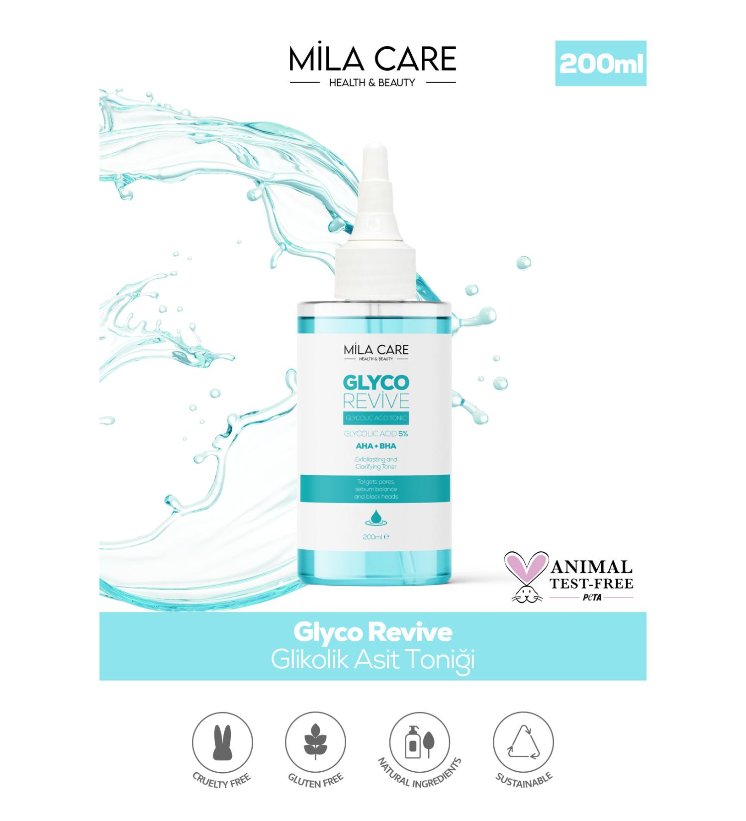 M LA CARE Revitalizing and Pore Tightening Glycolic Acid Tonic for All Skin Types 200 Ml X 4 Pieces