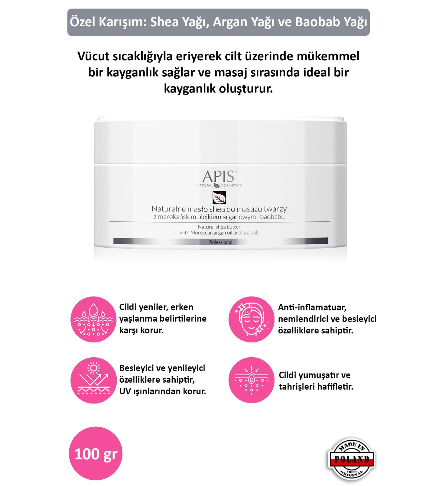 Apis Natural Cosmetics Shea Butter - Moroccan Argan Oil and Bamboo Extract - For Very Dry Skin - 100gr