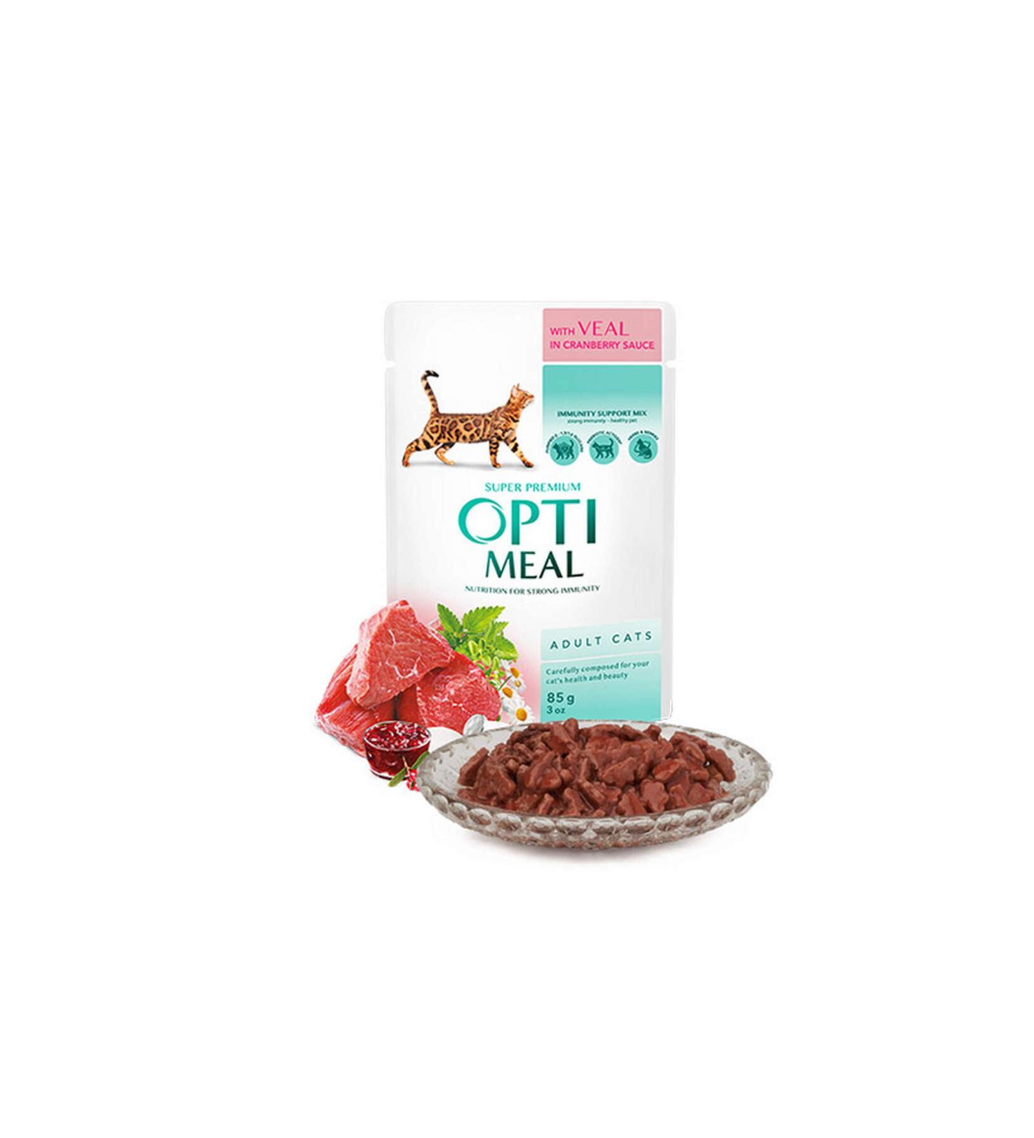 OptiMeal BEEF WITH CRUNCHY SAUCE WET CAT FOOD 85 GR X 6 PIECES 316105