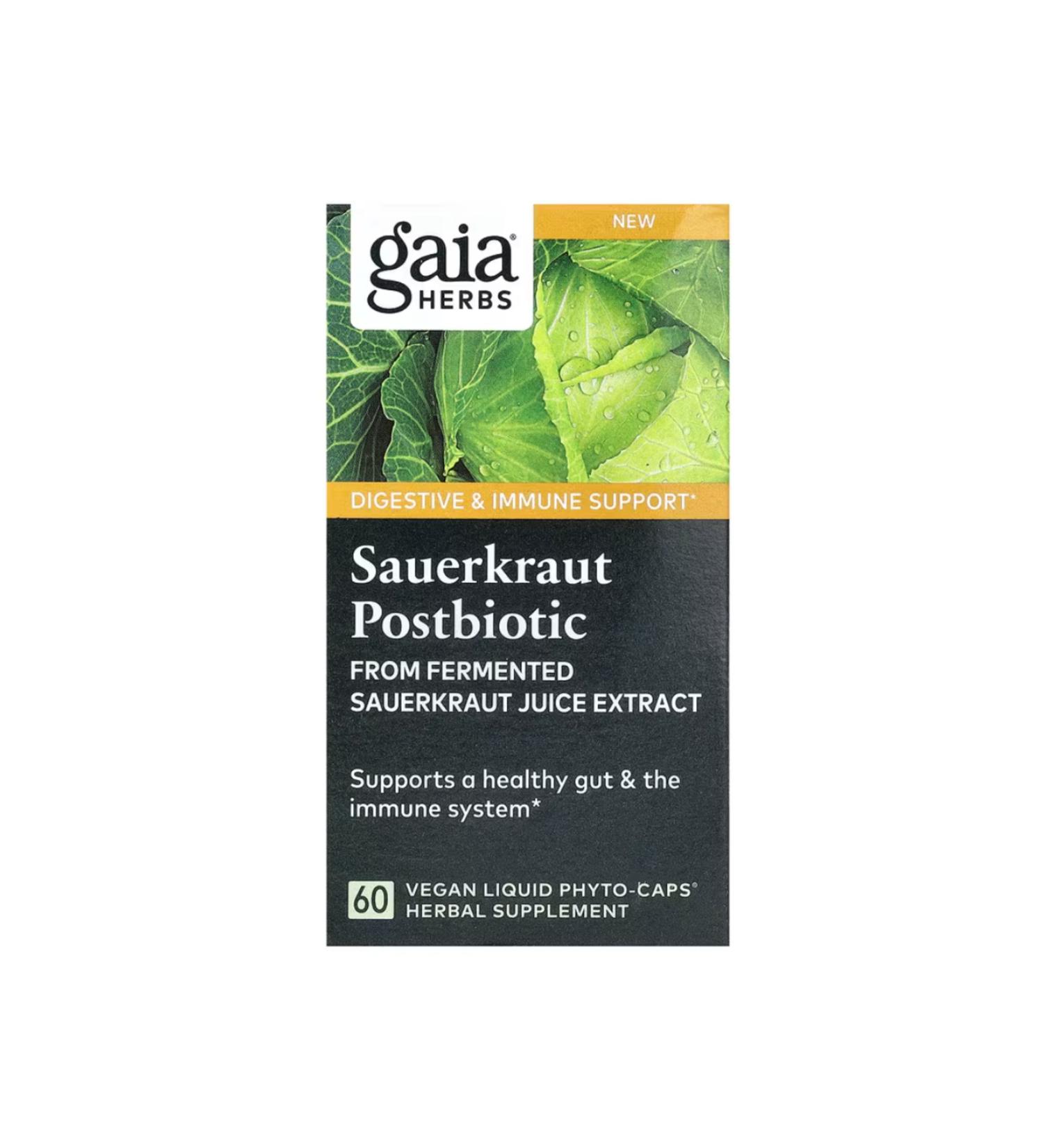 Gaia Herbs Sauerkraut Postbiotic 60 Vegan Liquid Phyto-Caps usa vers.23443
