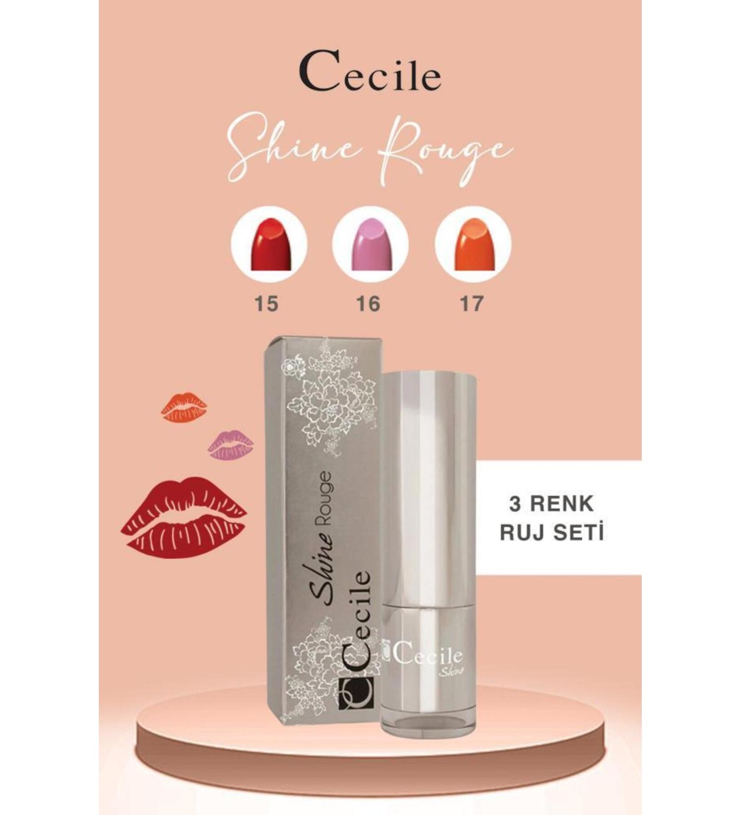 Cecile Shine Rouge Lipstick Series Shiny and Moisturizing Full Lips 15-16-17