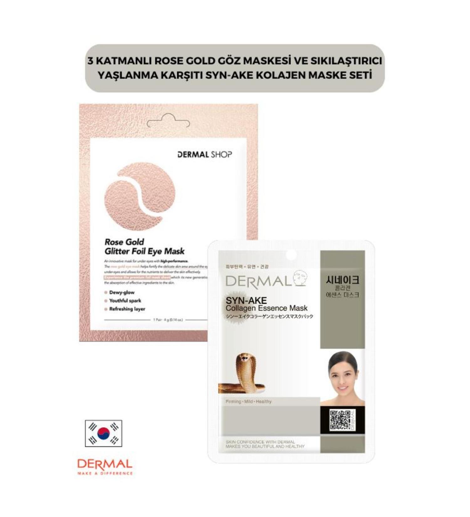 Dermal 3 Layer Rose Gold Eye Mask and Firming Anti-Aging Syn-ake Collagen Mask Set