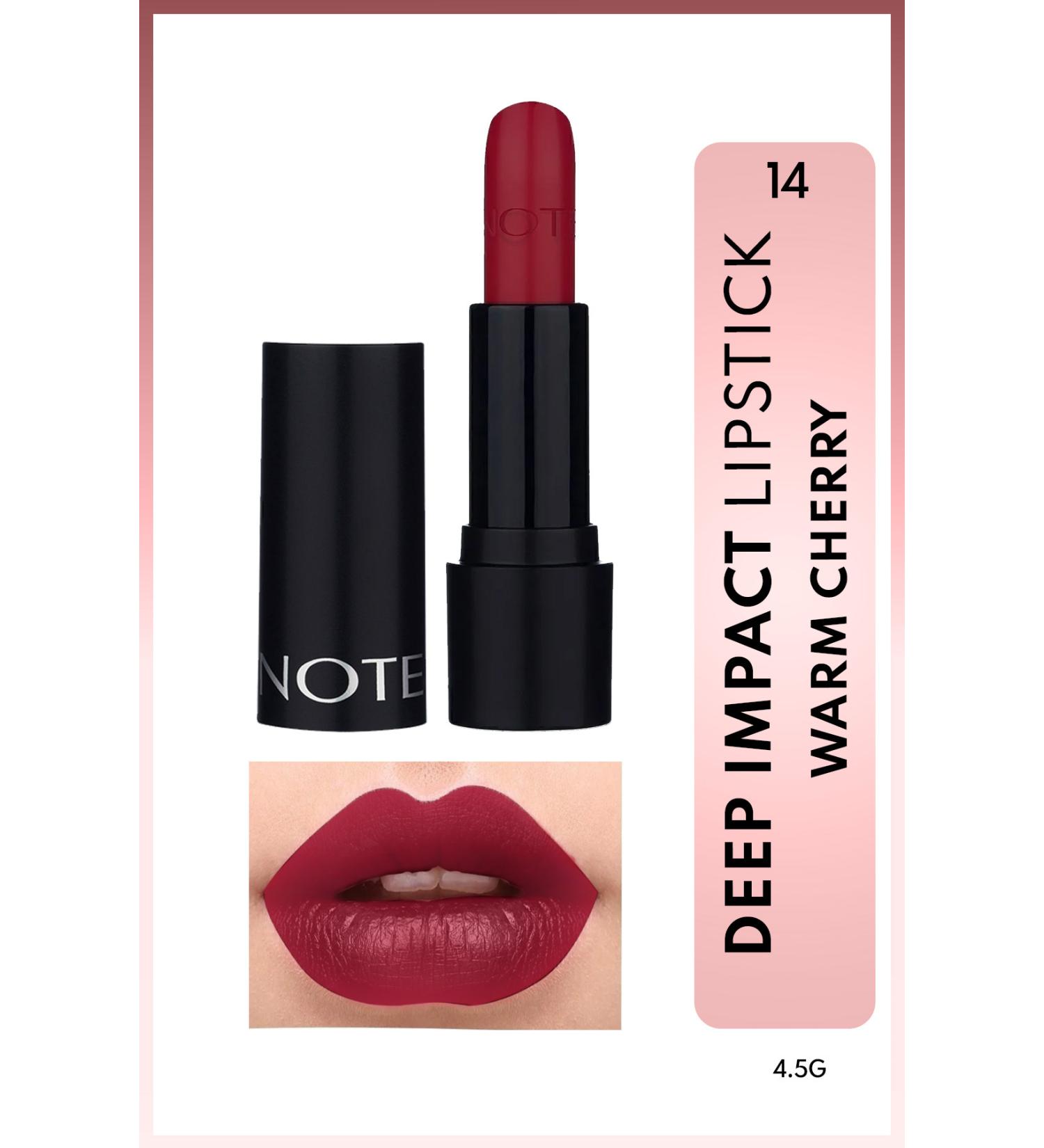 Note Cosmetics Deep Impact Lipstick Creamy Texture Semi-Glossy Lipstick 14 Warm Cherry - Red - Buy Online on GoSupps.com