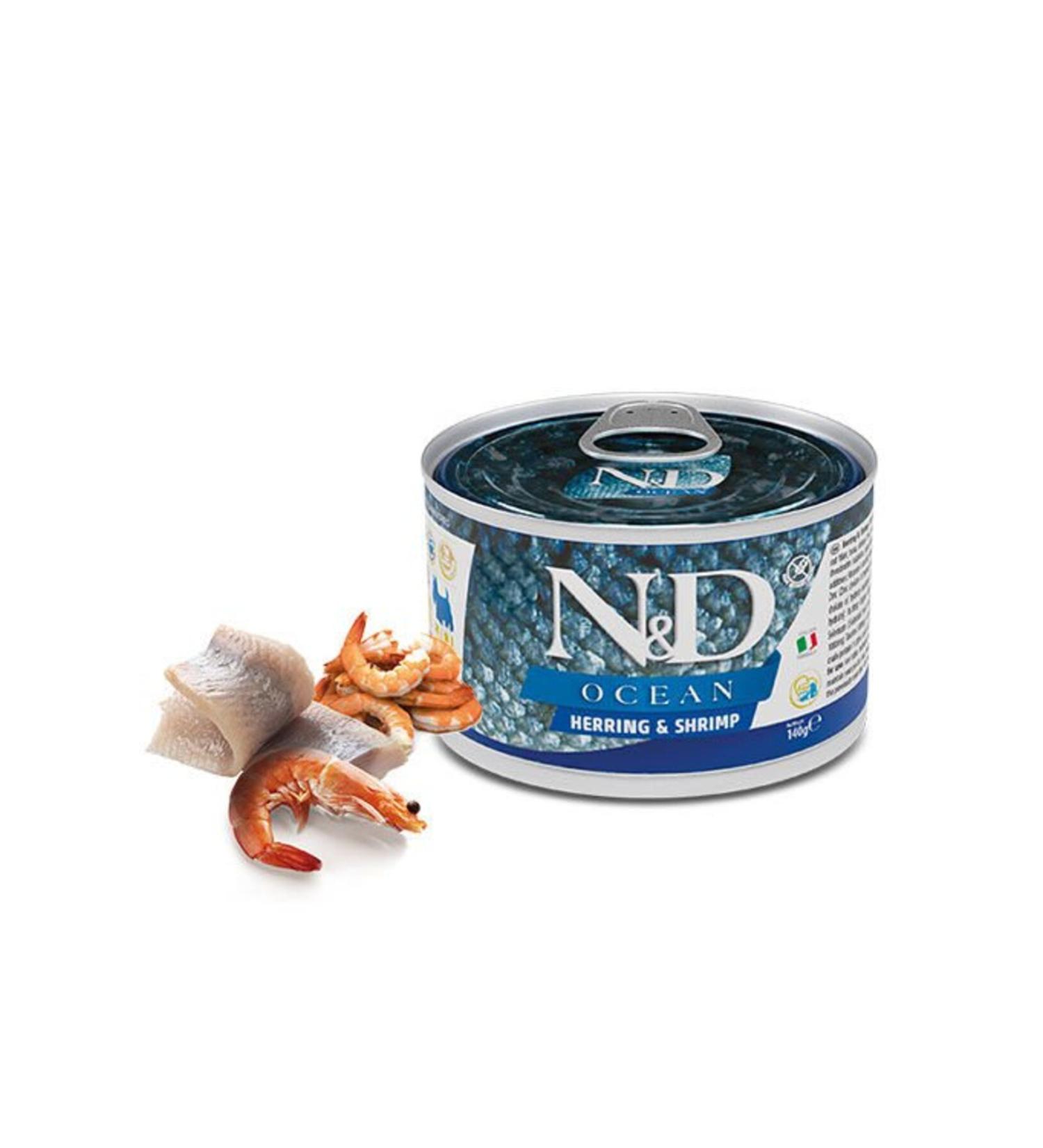 N & D Ocean Herring Shrimp Small Breed Grain Free Adult Dog Canned Food 140 Gr - Petshopundan