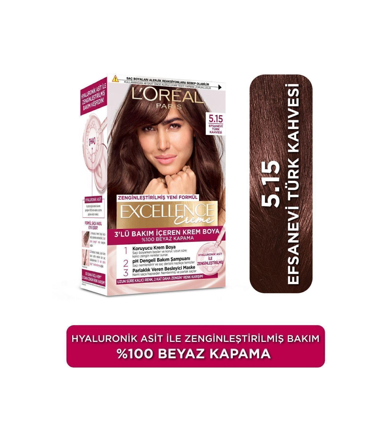 L'Oreal Paris Excellence Creme Hair Dye 5.15 Legendary Turkish Coffee - Buy Online on GoSupps.com