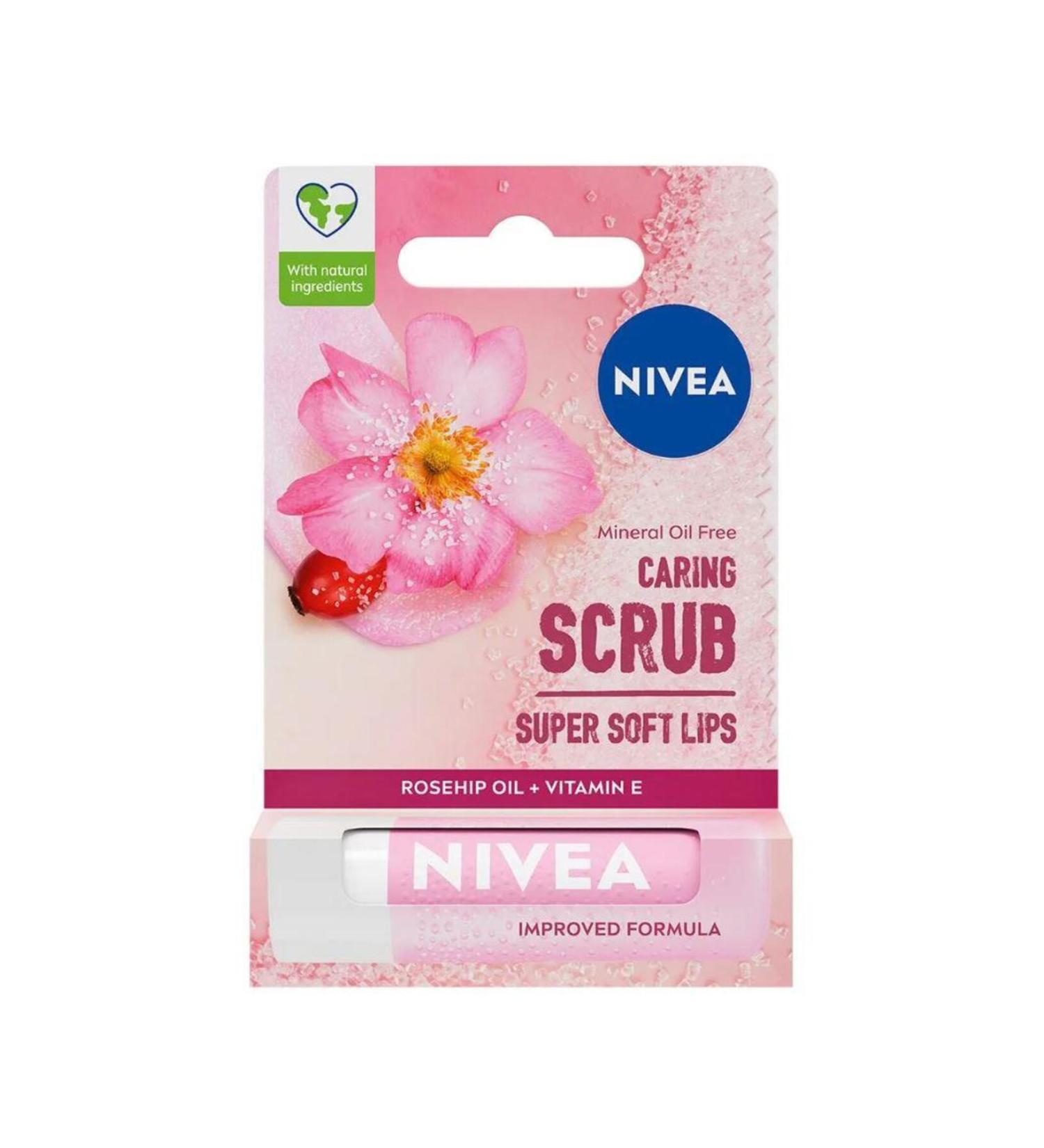 NIVEA Caring Scrub Rosehip Oil Lip Balm 4.8 g