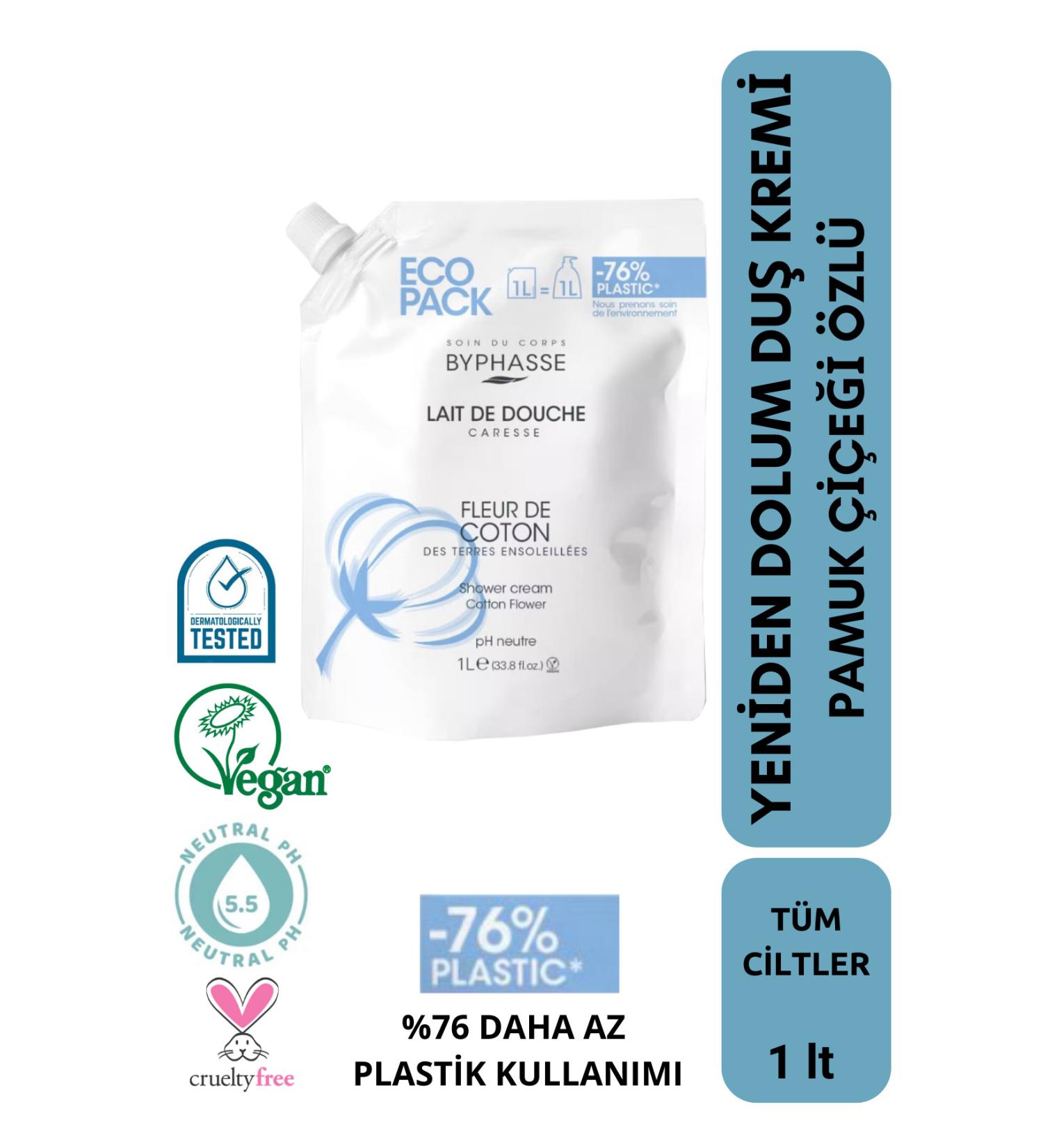 BYPHASSE Caresse Cotton Flower Essence Creamy Shower Gel Economic Refill Pack 1000ml