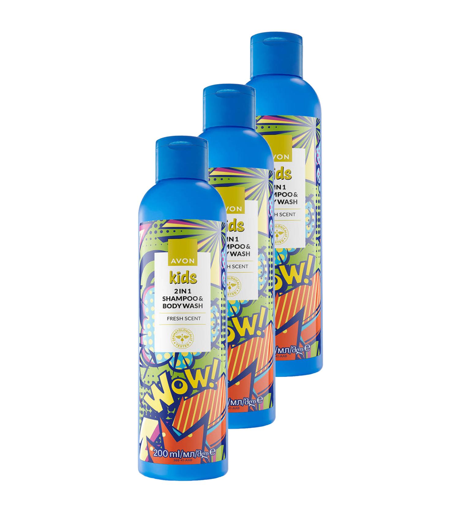 Avon Kids Wow 2 in 1 Hair and Body Children's Shampoo 200 Ml. Triple Set - Buy Online on GoSupps.com