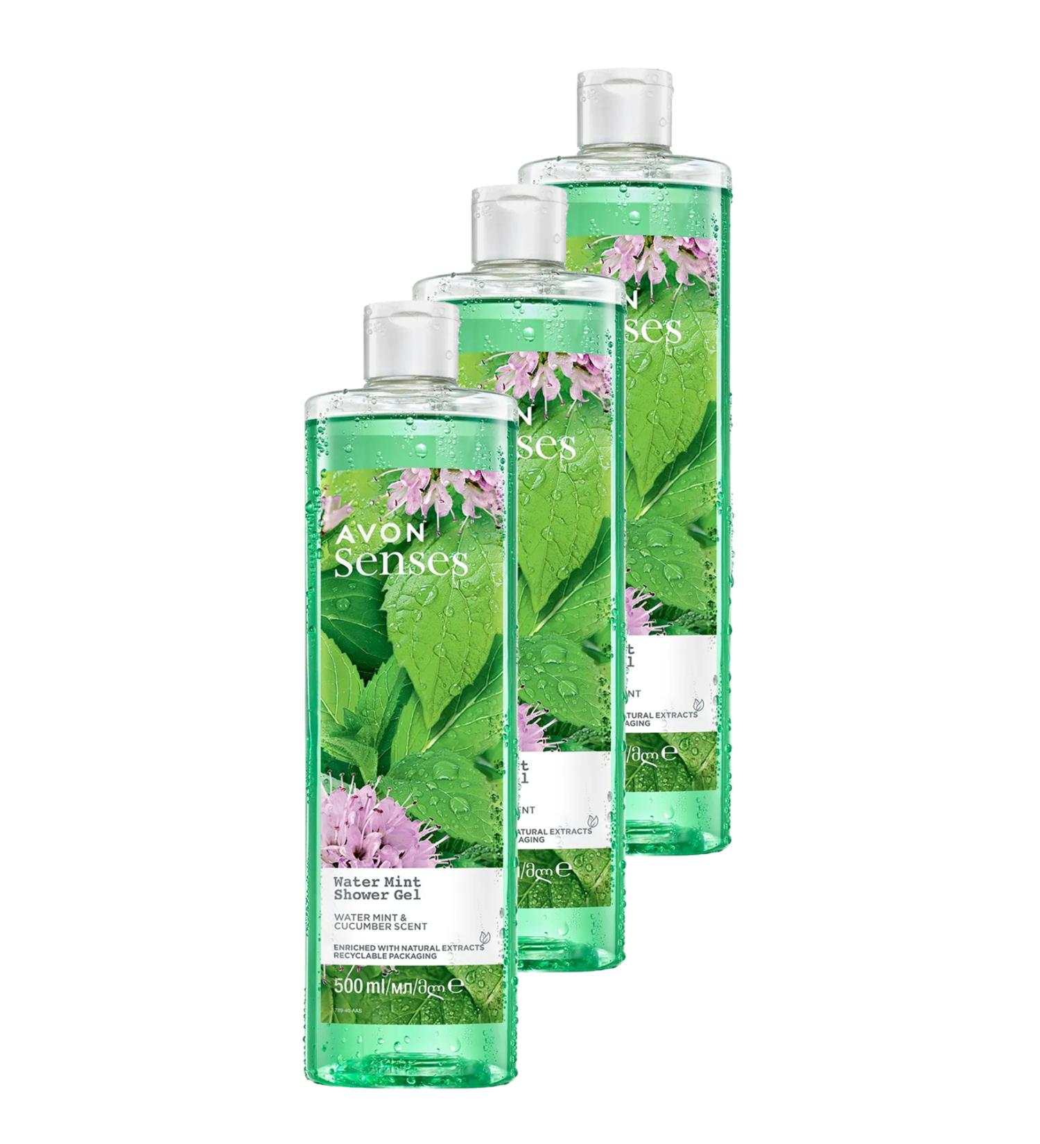 Avon Senses Water Mint Mint and Cucumber Scented Shower Gel 500 Ml. Triple Set