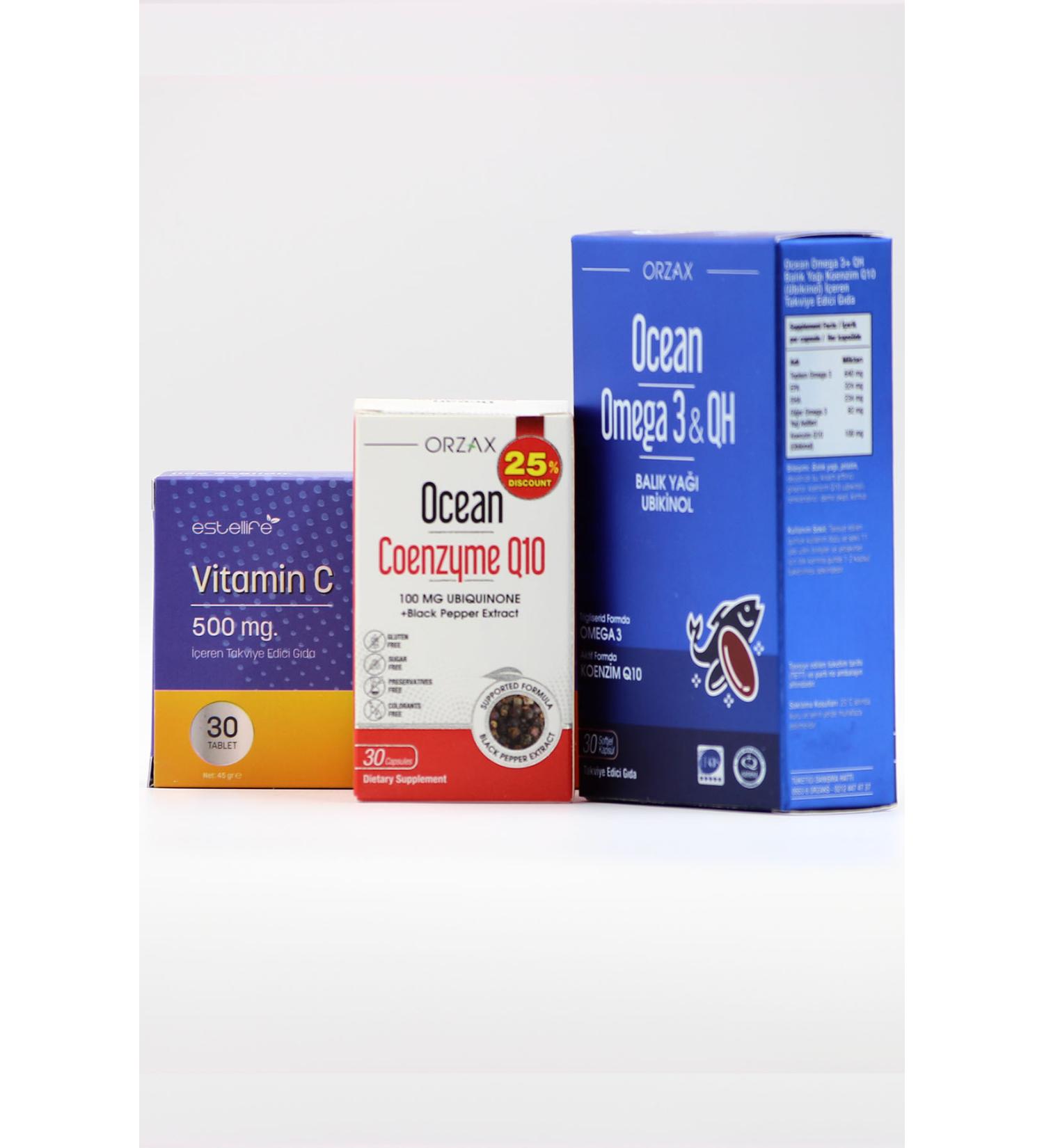 Ocean Product Set: Ocean Omega 3 QH & Coenzyme Q10 & Vitamin C Trio