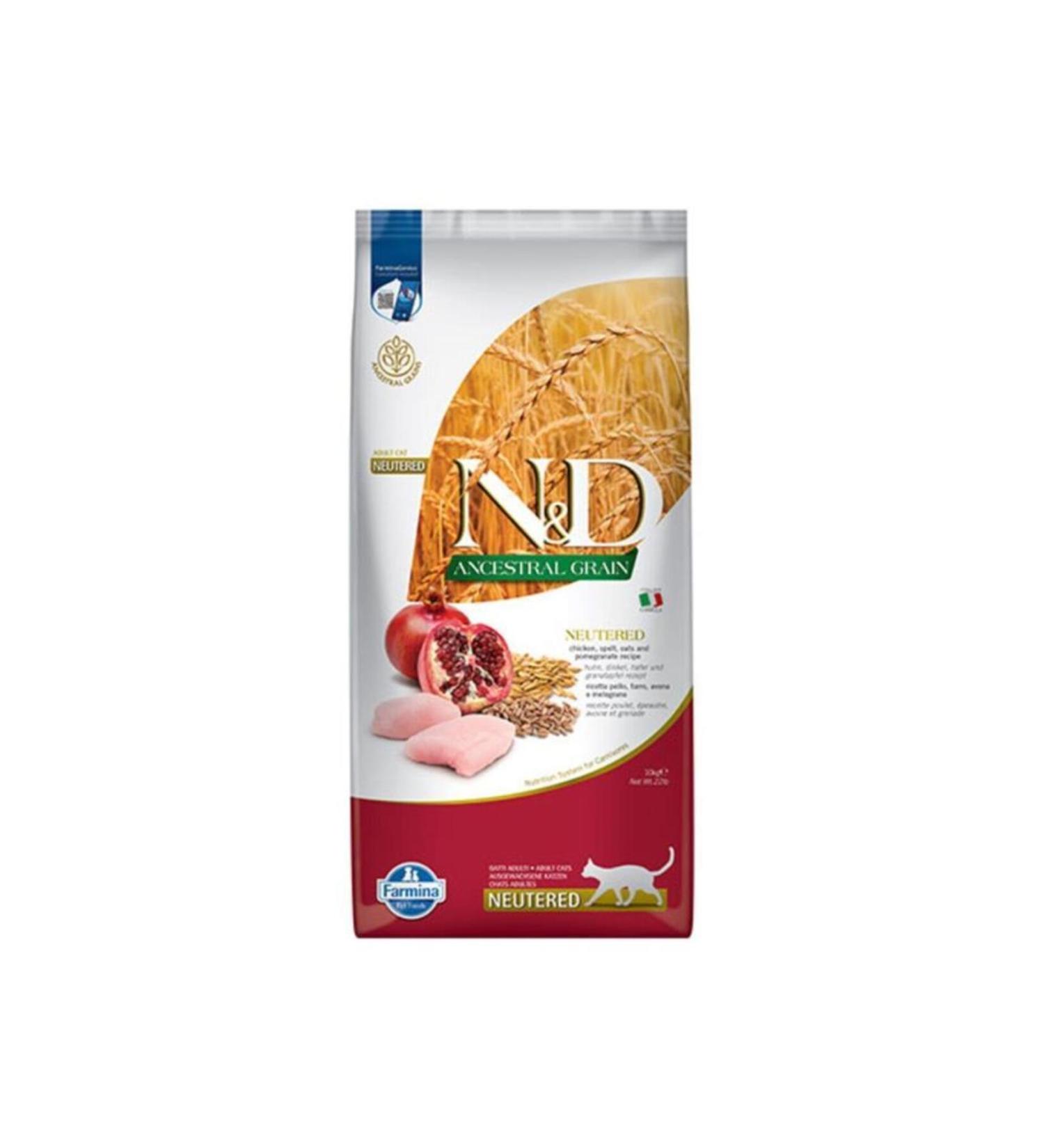 N & D ND Ancestral Grain Chicken and Pomegranate Ata Grain Sterilized Cat Food 10kg (stt:10/2025) - P