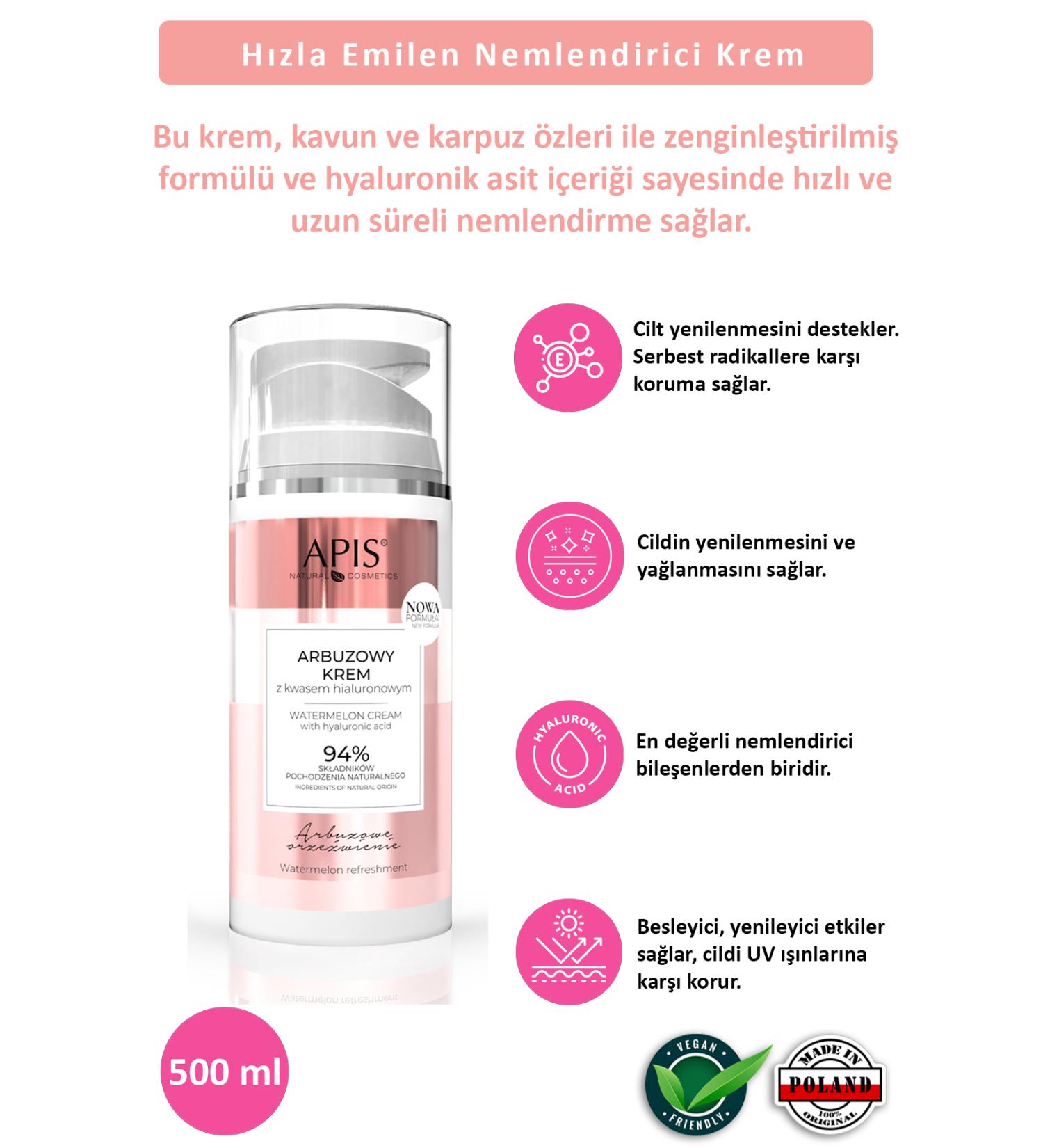 Apis Natural Cosmetics Moisturizing Cream Watermelon & Hyaluronic Acid Spf 15 - 100ml