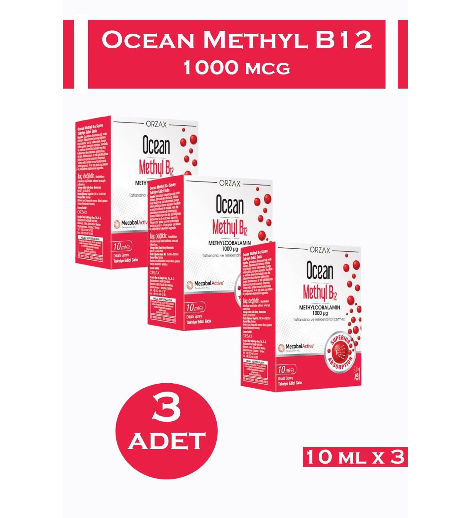 Orzax Ocean Methyl B12 Spray 1000 mg 10 ml 3 Pieces